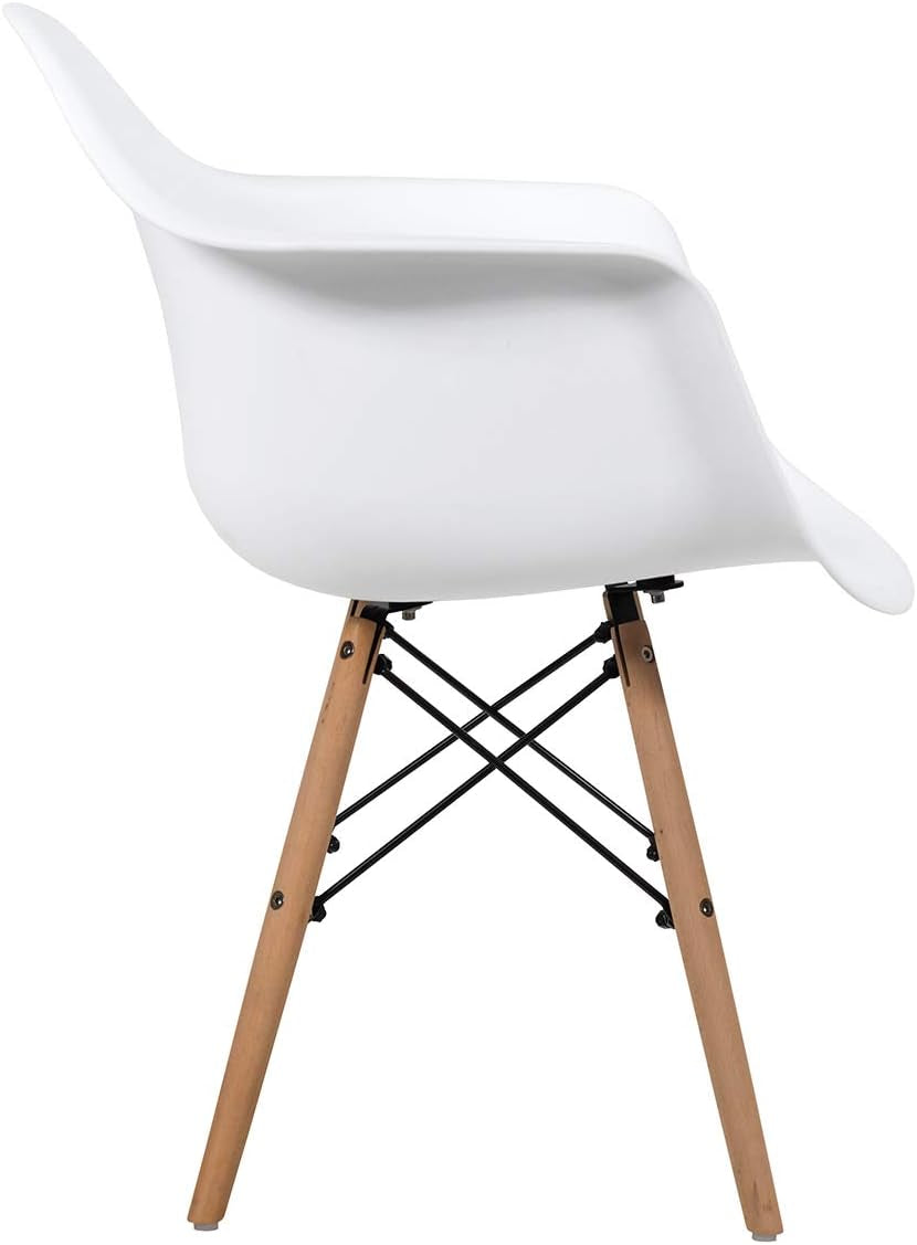 Dining Chairs Set of 2 White, Easily Assemble Modern Mid Century Dining Chairs with Wood Legs, Max Load to 330 Lbs, Plastic Kitchen Chairs with Arm for Dining Room