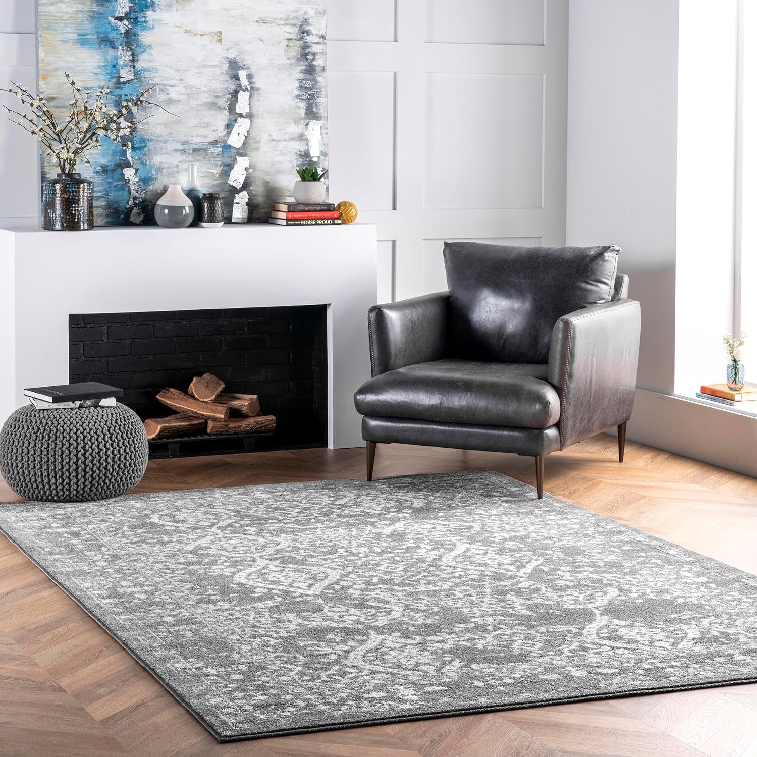 Odell Faded Vintage Area Rug, 12X15, Silver