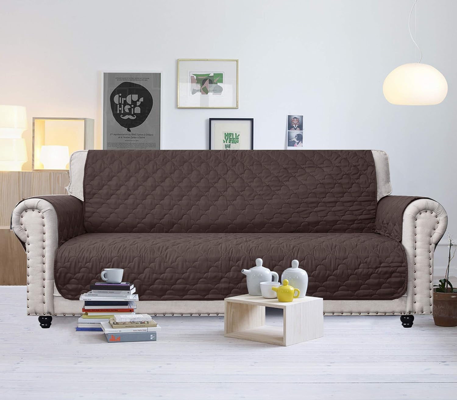 100% Waterproof Sofa Cover Pet Furniture Protectors for Sofas Couch Covers for Dogs Sofa Cover with Side Pockets (Chocolate, 68'')