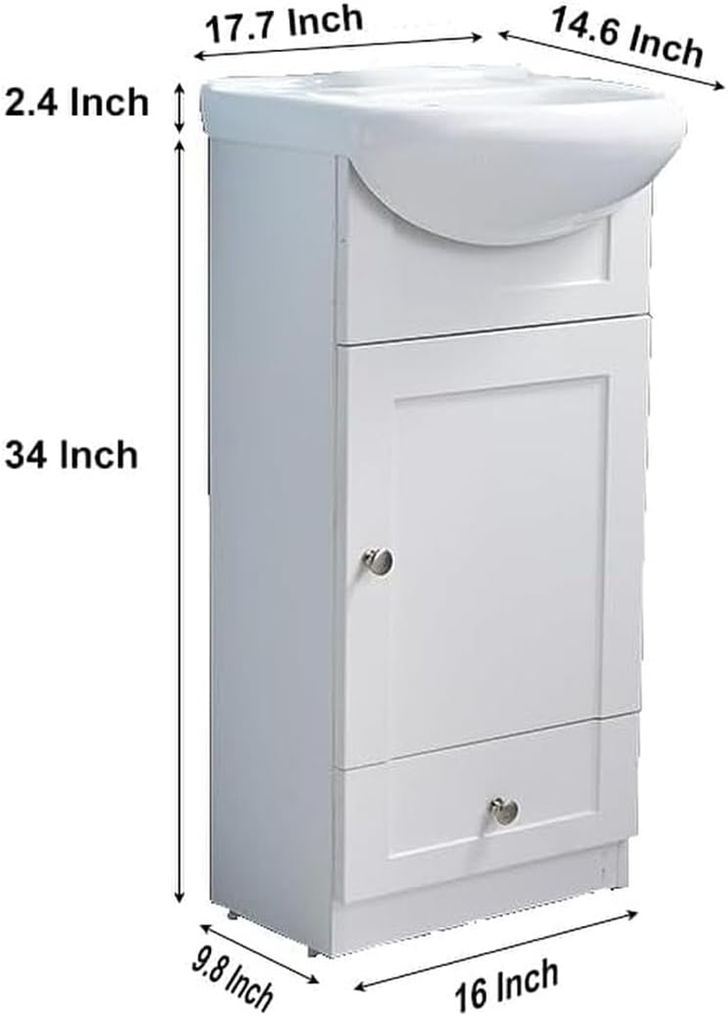 18" Small Bathroom Vanity with Sink, Modern Bathroom Vanity Set in White, Narrow Bathroom Vanity Sink Combo for Small Space, Bathroom Vanity