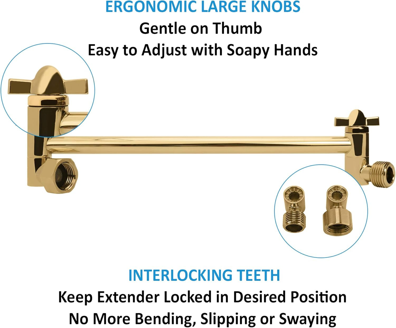 10 Inches Stainless Steel Adjustable Shower Arm Extender, Adjustable Height and Angle for Fixed, Rain, Handheld Shower Heads, Universal NPT 1/2 Inch Connector, Polished Brass Finish