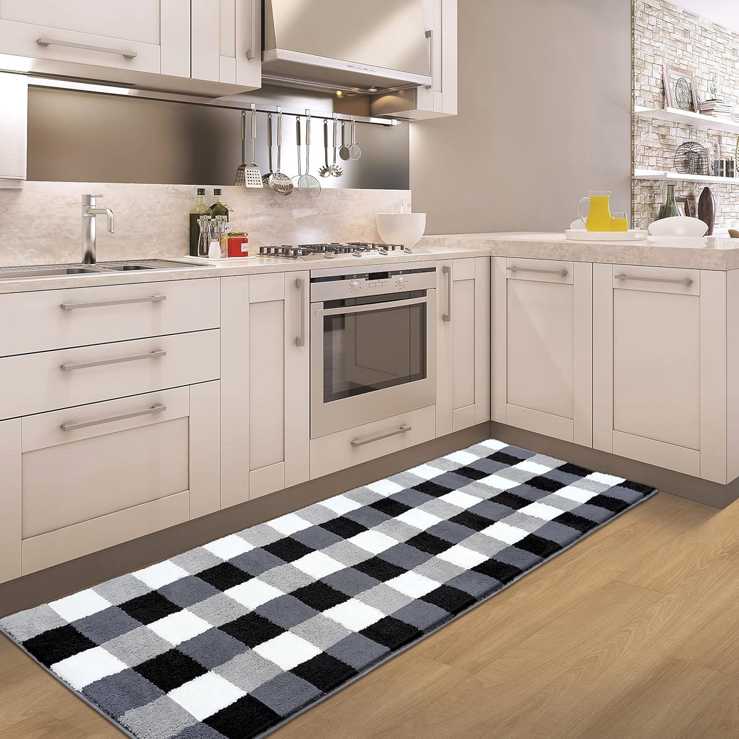 EARTHALL Buffalo Plaid Kitchen Runner Rug, 24"X71", Non Skid Washable Mat, Soft Absorbent Carpet for Bathroom, Hallway, Laundry, Outdoor, Indoor Area