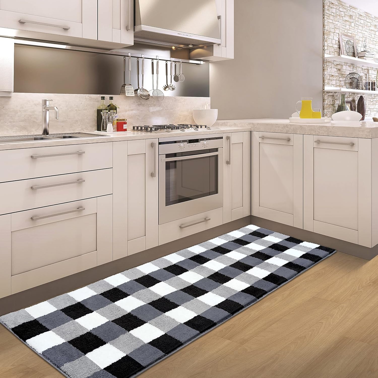 EARTHALL Buffalo Plaid Kitchen Runner Rug, 24"X71", Non Skid Washable Mat, Soft Absorbent Carpet for Bathroom, Hallway, Laundry, Outdoor, Indoor Area