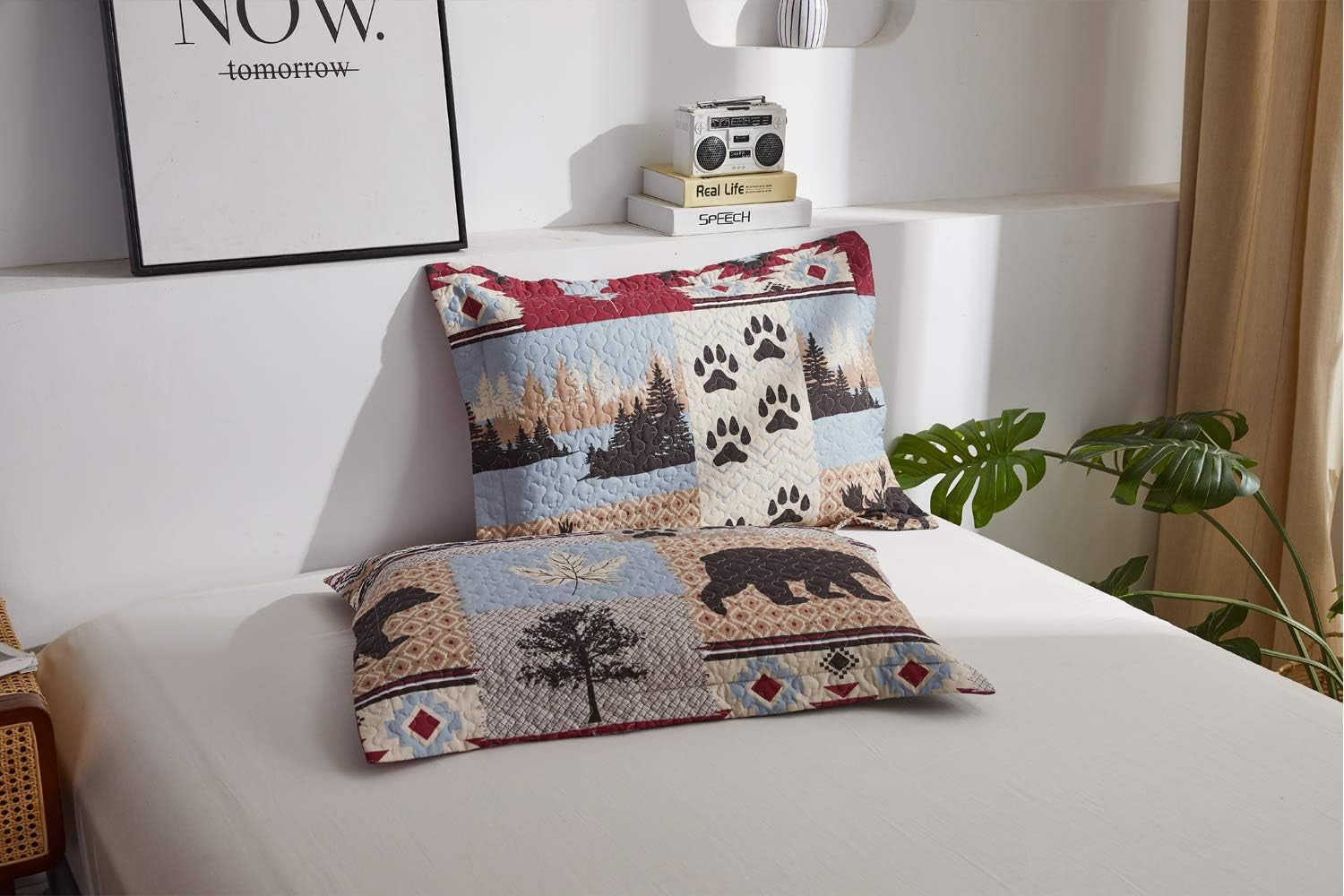 Lodge Bedding Set King Size Rustic Cabin Quilts Moose Bear Bedspread Cottage Coverlet with Sham Soft Lightweight All Season Bed Set, 1 Quilt 2 Pillow Shams
