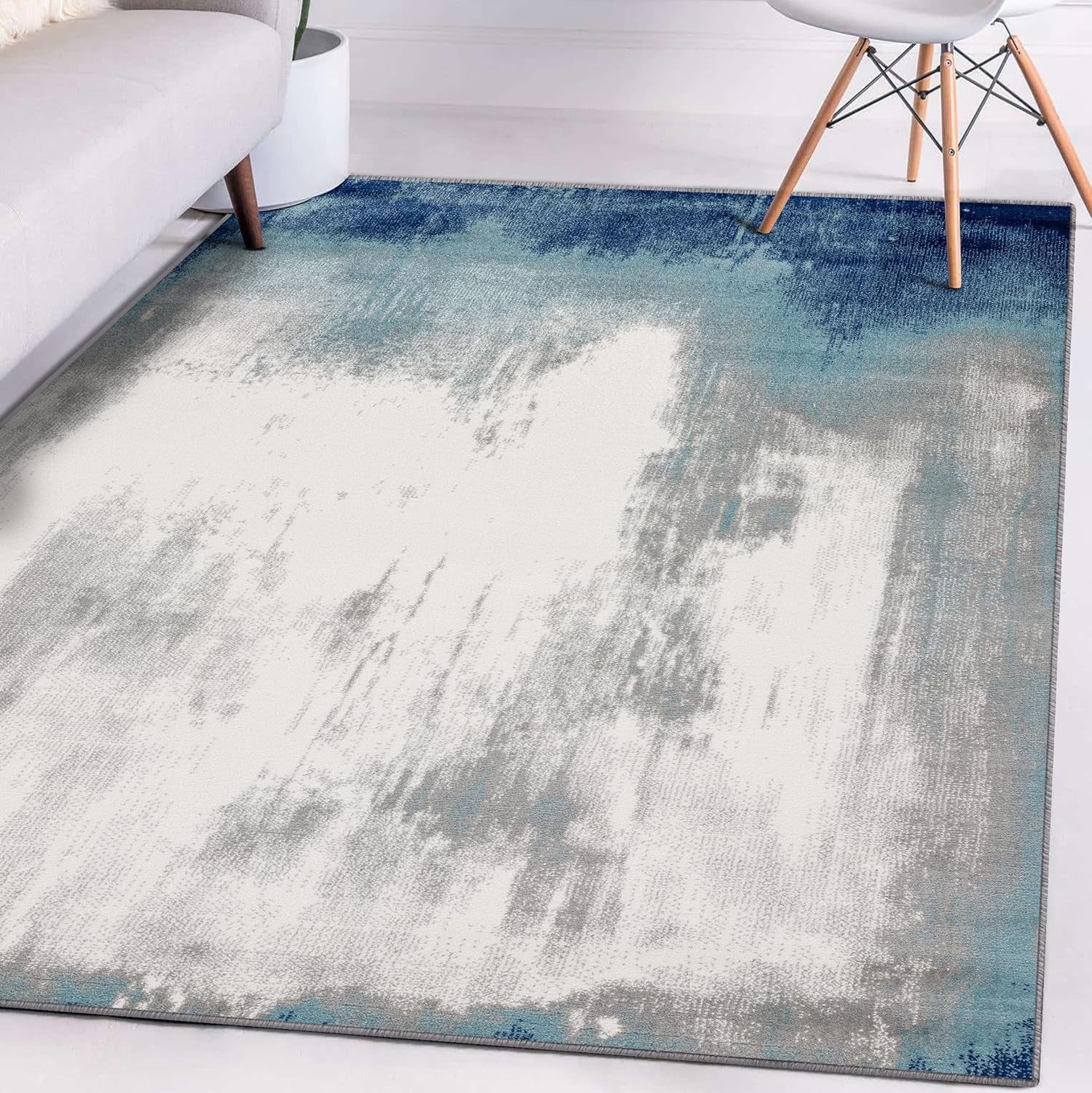 Victoria Collection Blue 9X12 Modern Distressed Abstract Polypropylene Area Rug