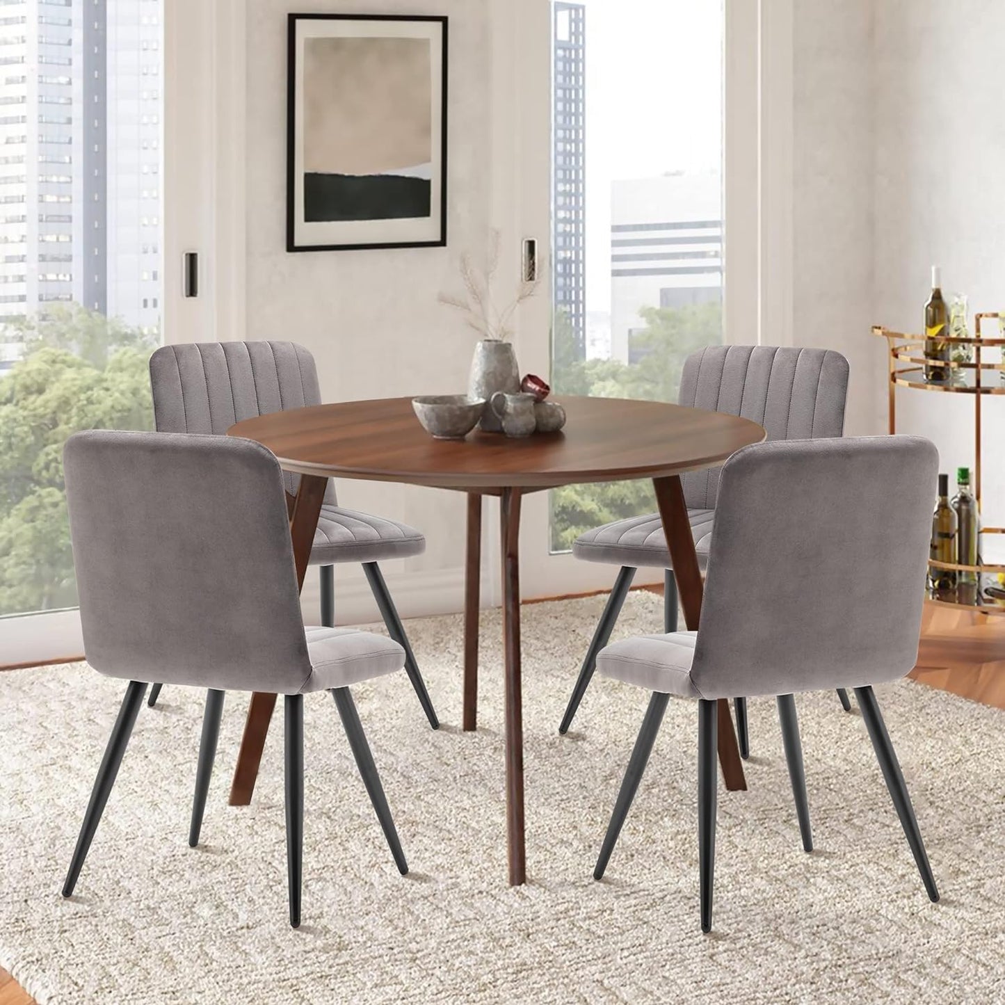Modern Dining Chairs Upholstered Dining Room Chairs Set of 2 Armless Accent Chairs Kitchen Chairs Desk Chairs with Metal Legs for Home Kitchen, Living Room, Office (Gray, Set of 2)