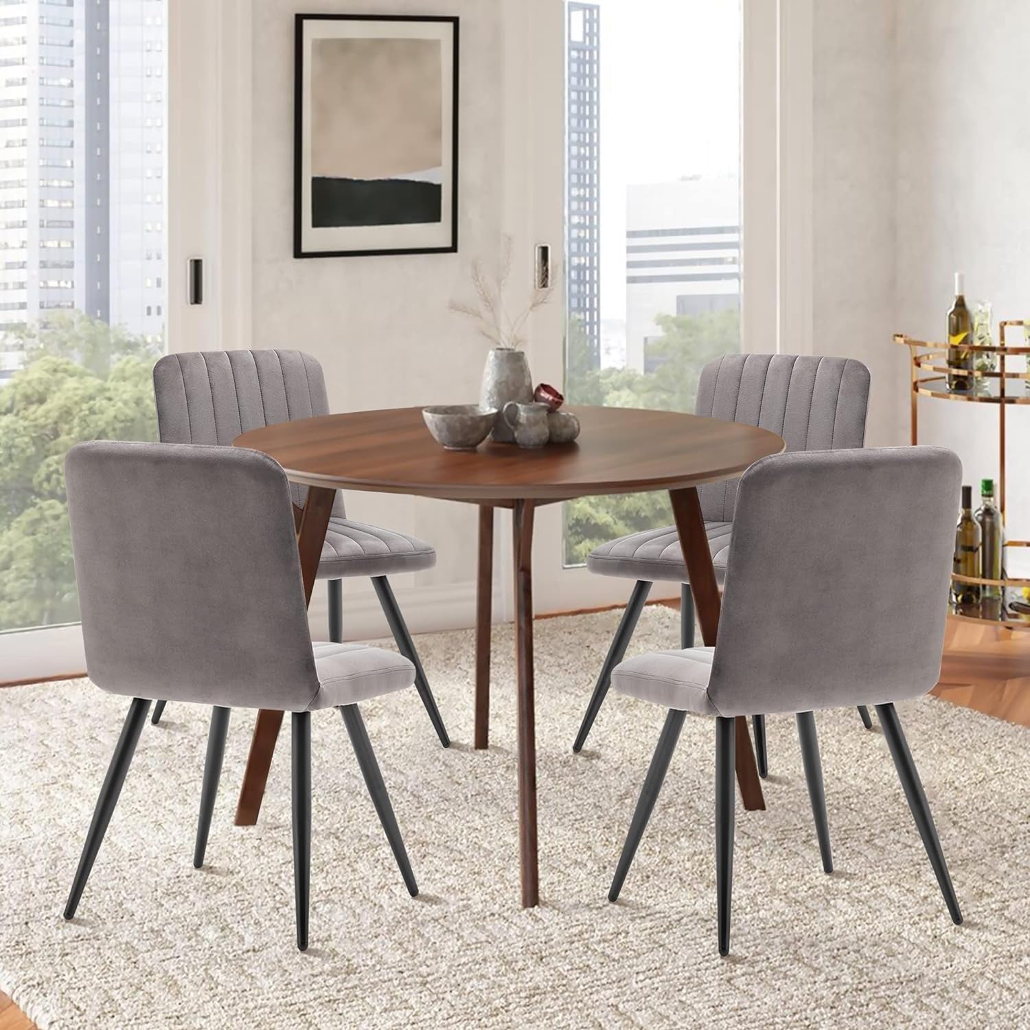 Modern Dining Chairs Upholstered Dining Room Chairs Set of 2 Armless Accent Chairs Kitchen Chairs Desk Chairs with Metal Legs for Home Kitchen, Living Room, Office (Gray, Set of 2)