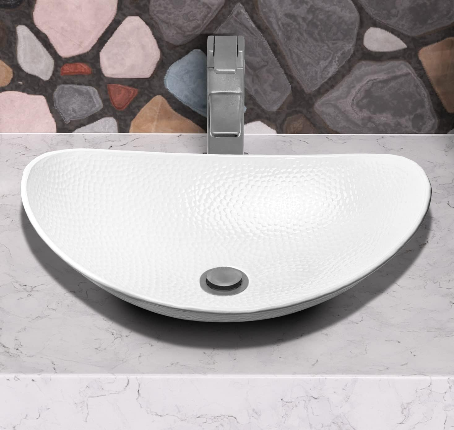 19086 Hand Hammered Classic White Harbor Vessel Bathroom