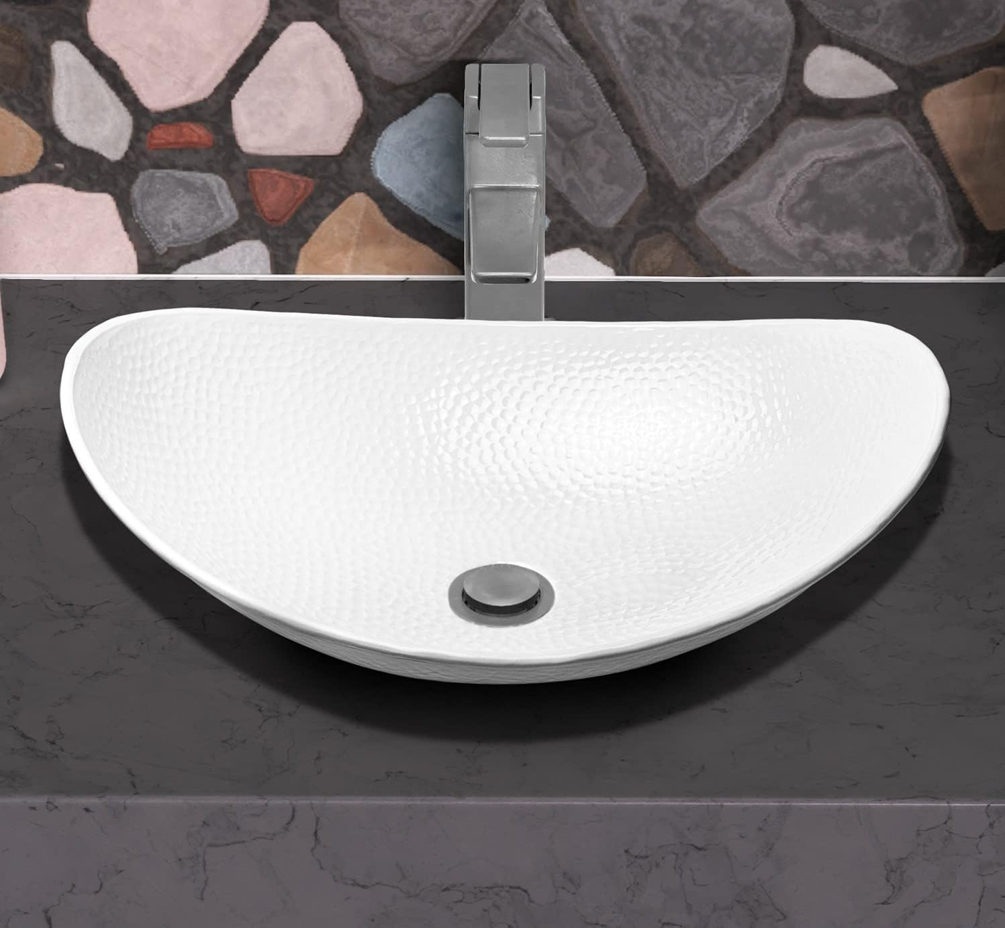 19086 Hand Hammered Classic White Harbor Vessel Bathroom