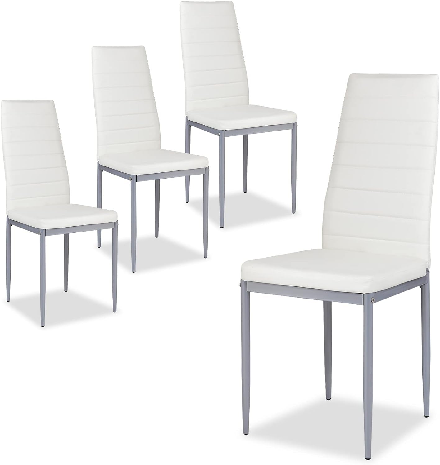 PU Leather Dining Chairs Set of 4, Upholstered Side Chairs W/Ergonomic High Backrest & Steel Frame, Dining Side Chairs for Kitchen, Dining Room, Restaurant (White)
