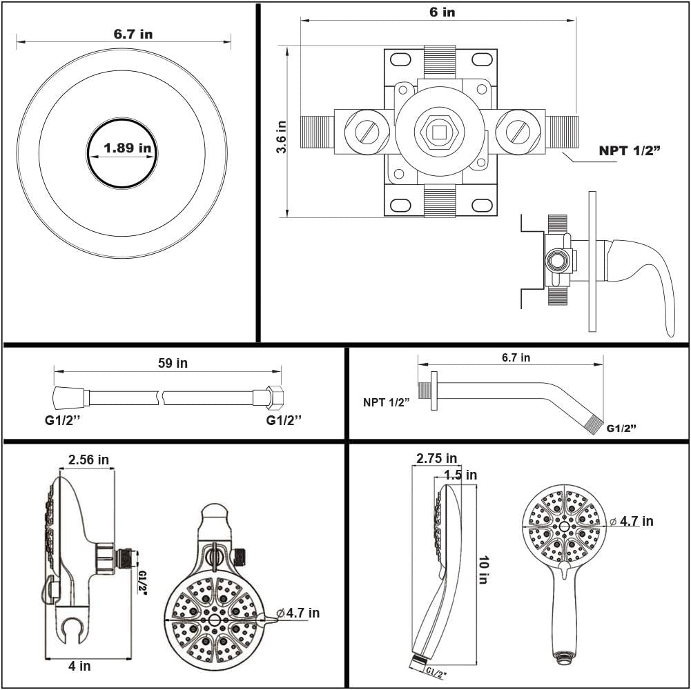 Shower Faucet Set with Valve Chrome Bathroom High Pressure 35 Setting Dual 2 in 1 Shower Head System with Handheld, 3-Way Water Diverter Shower Trim Kit