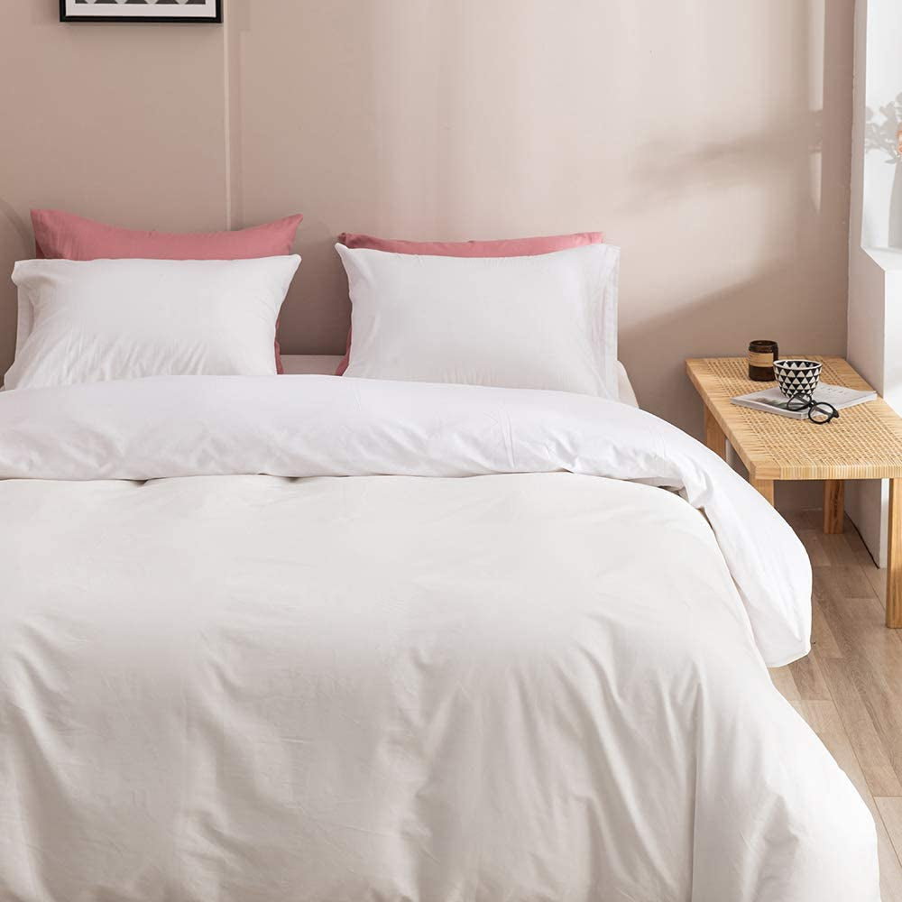 White Comforter Sets King Solid White Bedding Comforter Sets King Size Plain White Bed Comforters Cotton Women Men Pure White Bedding Set 3 PCS Modern White Comforter Sets Soft Breathable King