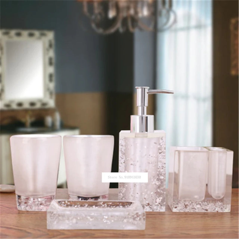 New Hot 5Pcs Bath Set Resin Bathroom Accessories Set Soap Dish Toothbrush Holder Lotion Dispenser Tumbler Bathroom Supplies Set