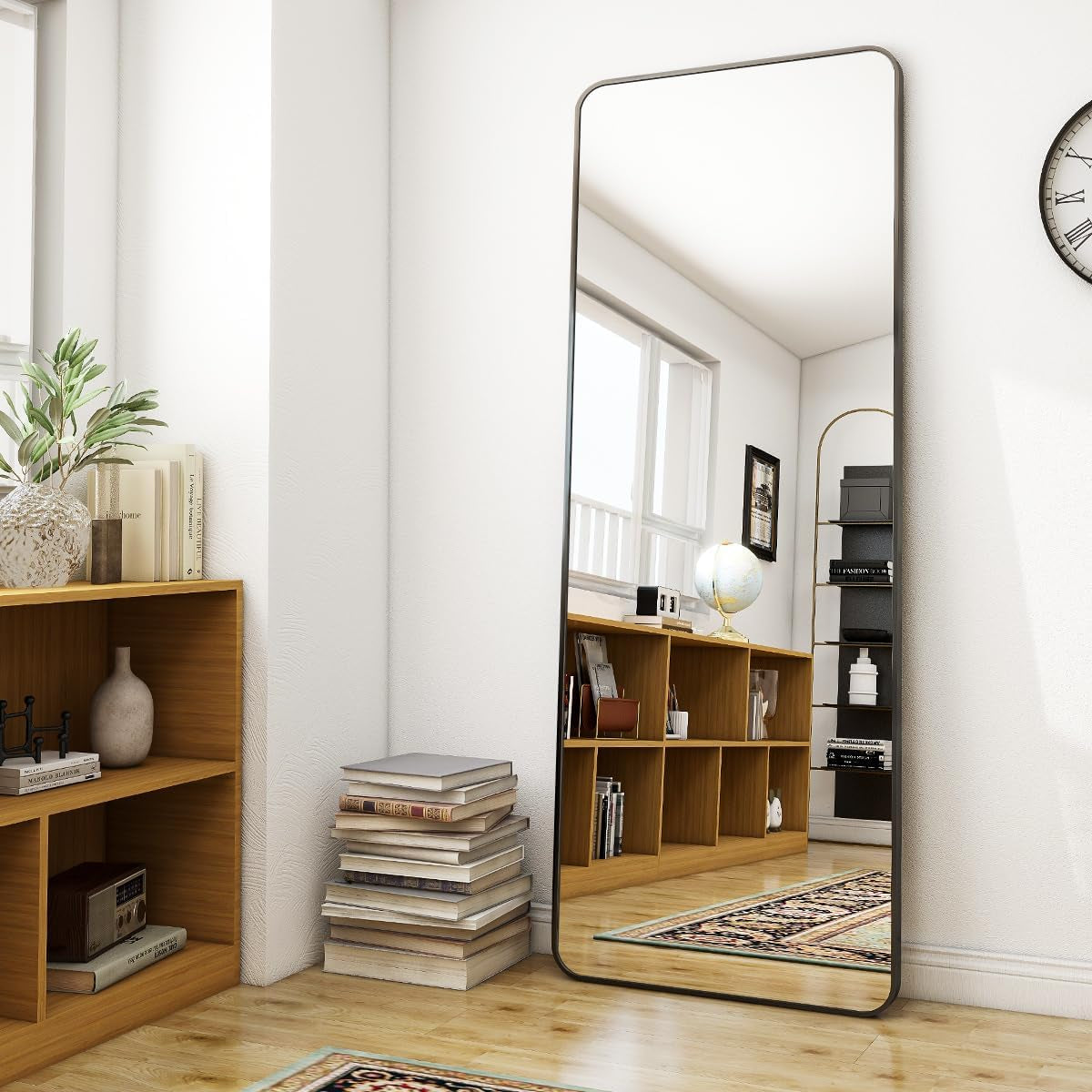 Black Full Length Mirror, 65"X22" Rounded Corner Floor Mirror Standing Hanging or Leaning against Wall Dressing Room Mirror Full Length