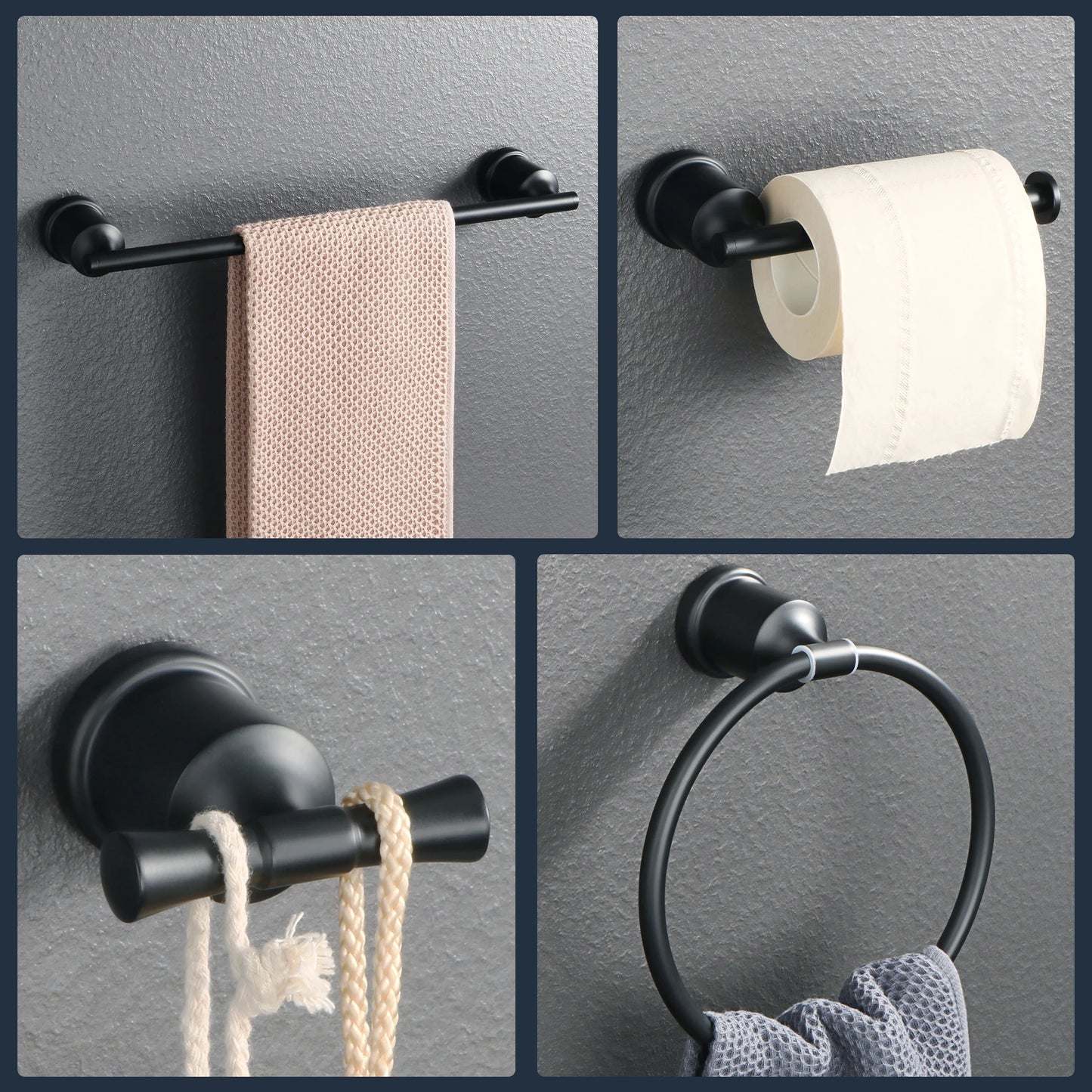 1Set SUS304 Black Bathroom Hardware Set Towel Bar Rack Toilet Paper Holder Robe Hook Self-Adhesive Bathroom Accessories
