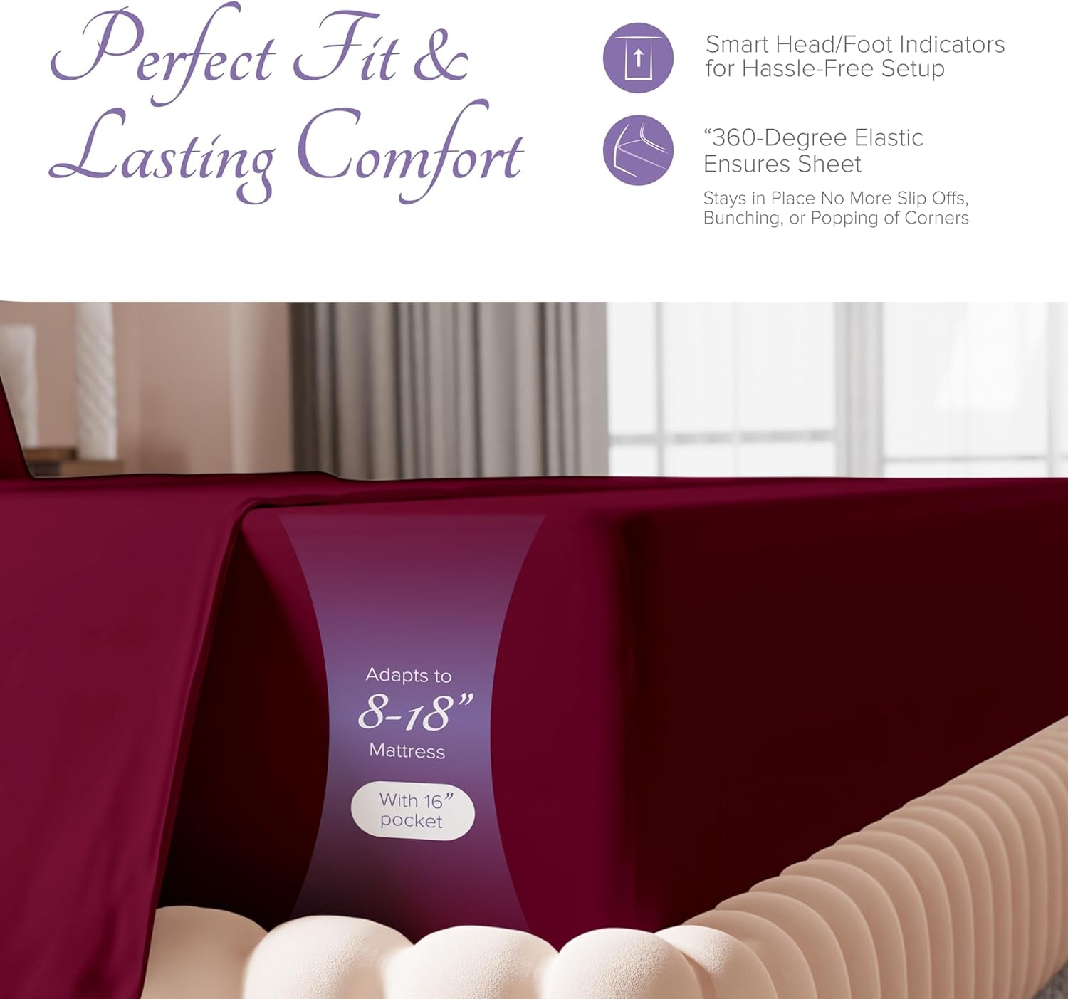 100% Egyptian Cotton Sheets - 600 Thread Count 4 PC California King Size Sheet Set, Soft, Cooling, High Thread Count, Extra Long Staple Luxury Bedding, Cal King Sheets - Burgundy