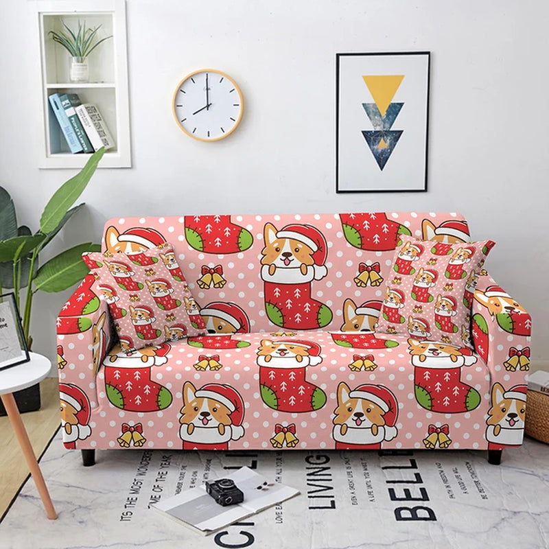 Christmas Sofa Covers for Living Room Sectional Corner Sofa Cover Elastic Couch Cover Slipcover Christmas Decor Sofa Cover