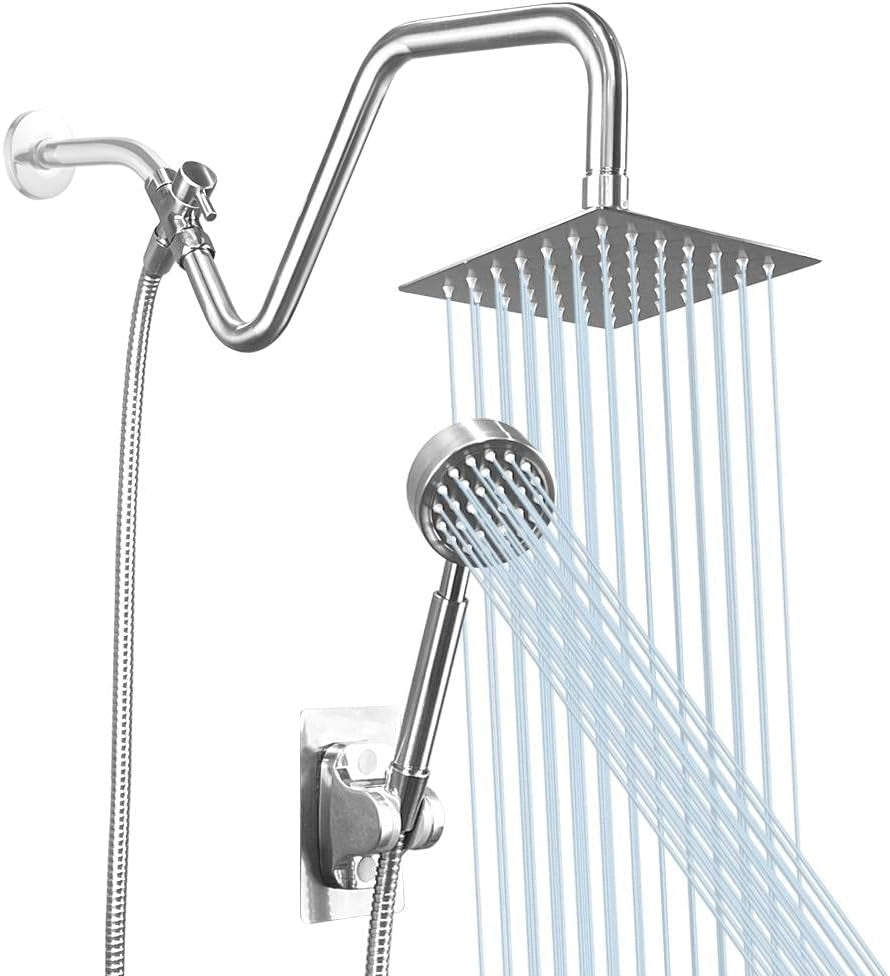6"All Metal Shower Heads with Handheld,Luxurious Stainless Steel Shower Head,Metal Single Setting Handheld,With Extension Shower Arm