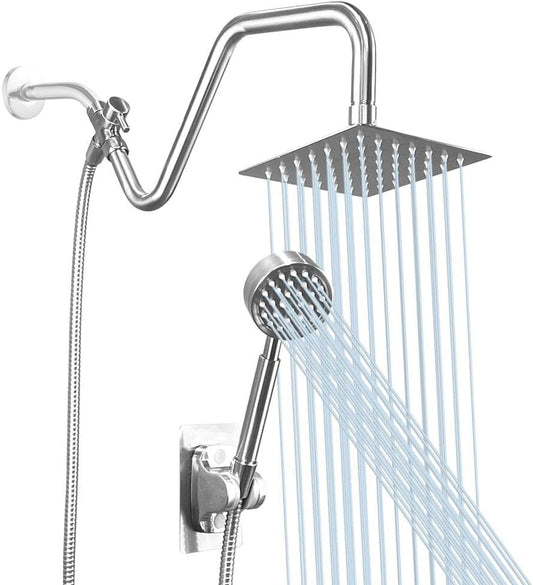 6"All Metal Shower Heads with Handheld,Luxurious Stainless Steel Shower Head,Metal Single Setting Handheld,With Extension Shower Arm
