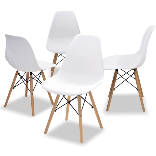 Dining Chair PVC Plastic Lounge Chair Kitchen Dining Room Chair, White Set of 4