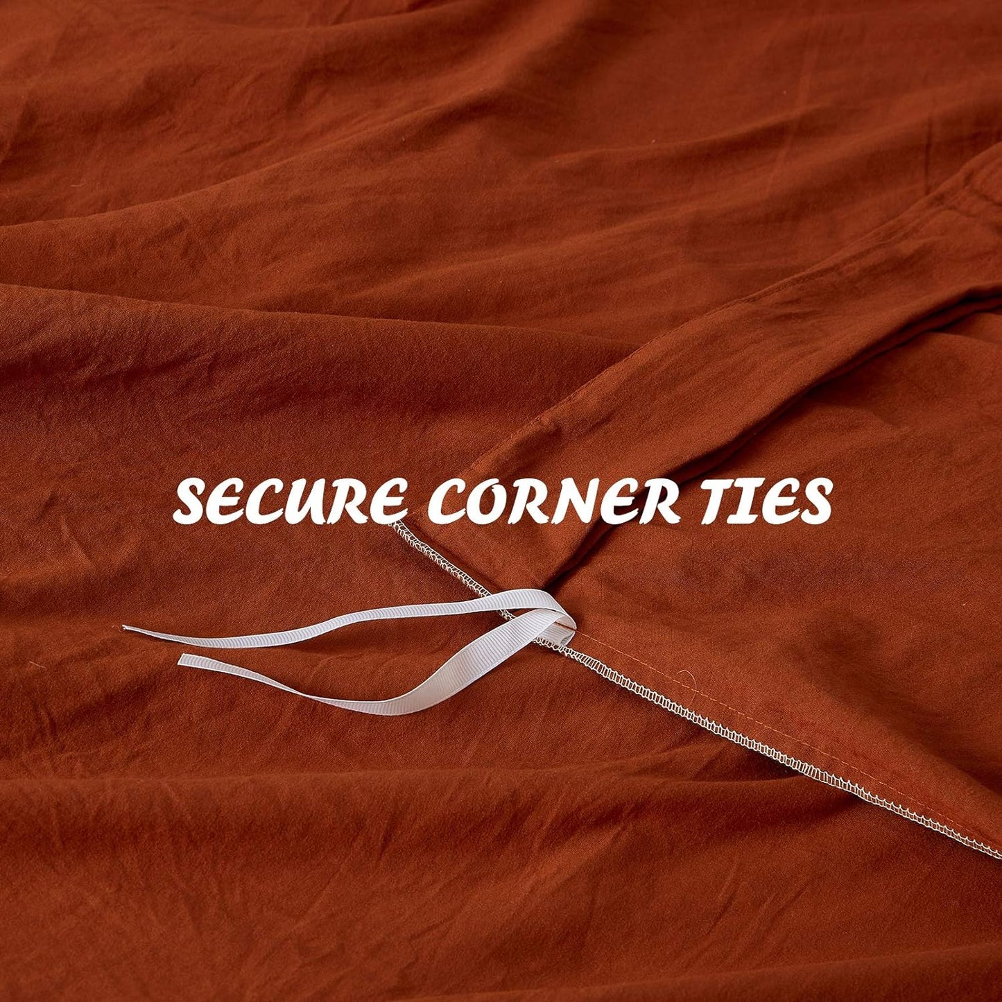 Burnt Orange Duvet Cover Sets Queen Size 3 Piece Double Brushed Microfiber Queen Duvet Cover with Button Closure & Corner Tie 1 Breathable and Soft Duvet Cover 90X90 Inches + 2 Pillow Shams