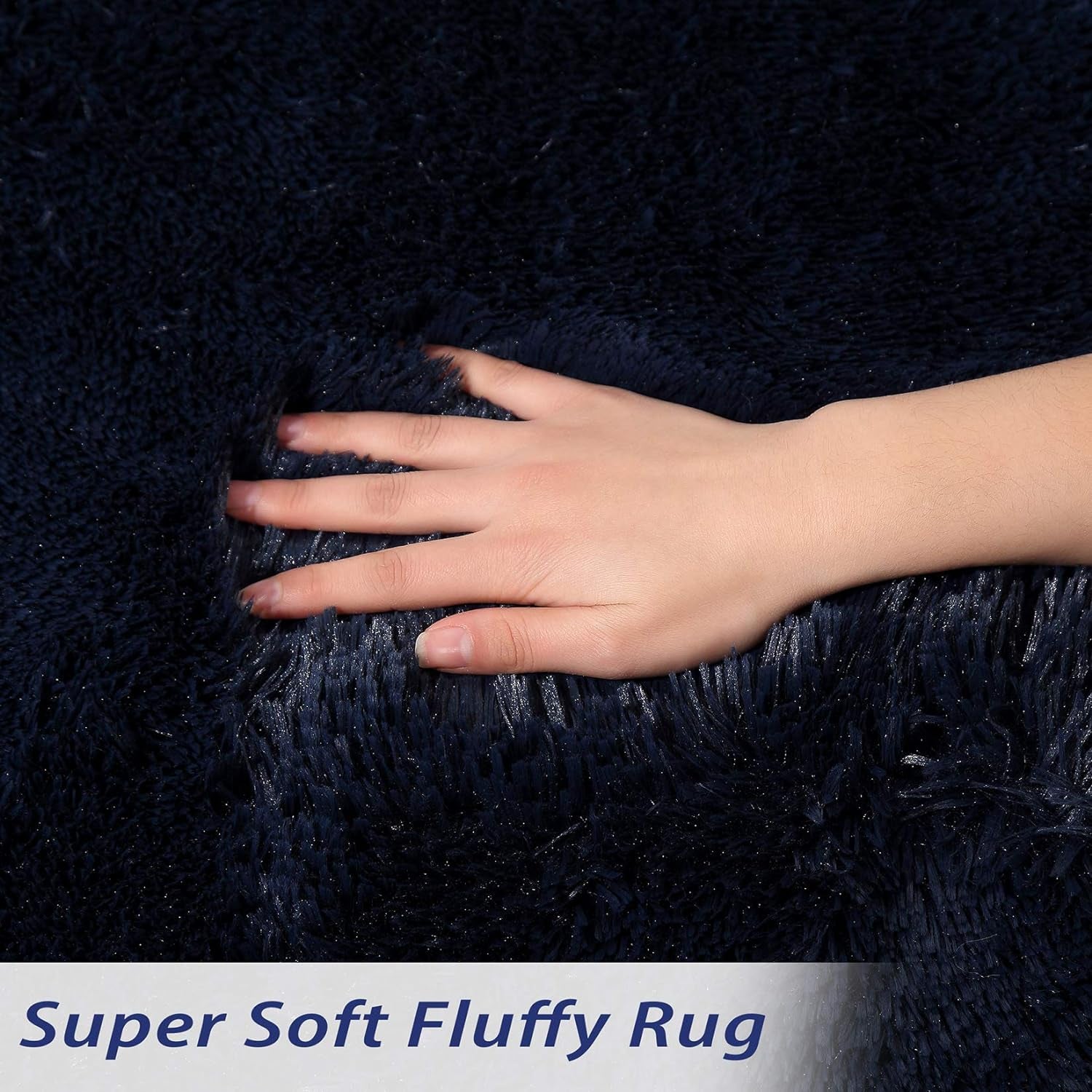 Fluffy Area Rug Soft Modern Plush Velvet Area Rug 5'X 8' Faux Shaggy Area Rug Indoor Accent Rug Home Decor Nursery Rug Carpets for Bedroom, Dark Navy, 5'X 8'