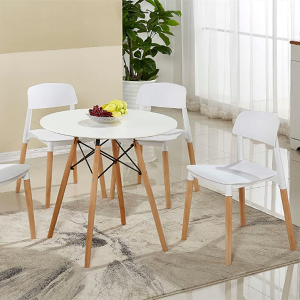 Round Table White Kitchen Dining Table White Dining Room Table Modern Style round Leisure Coffee Table Office Coference Desk with Wood Legs for Kitchen Living Room (Round Table White)