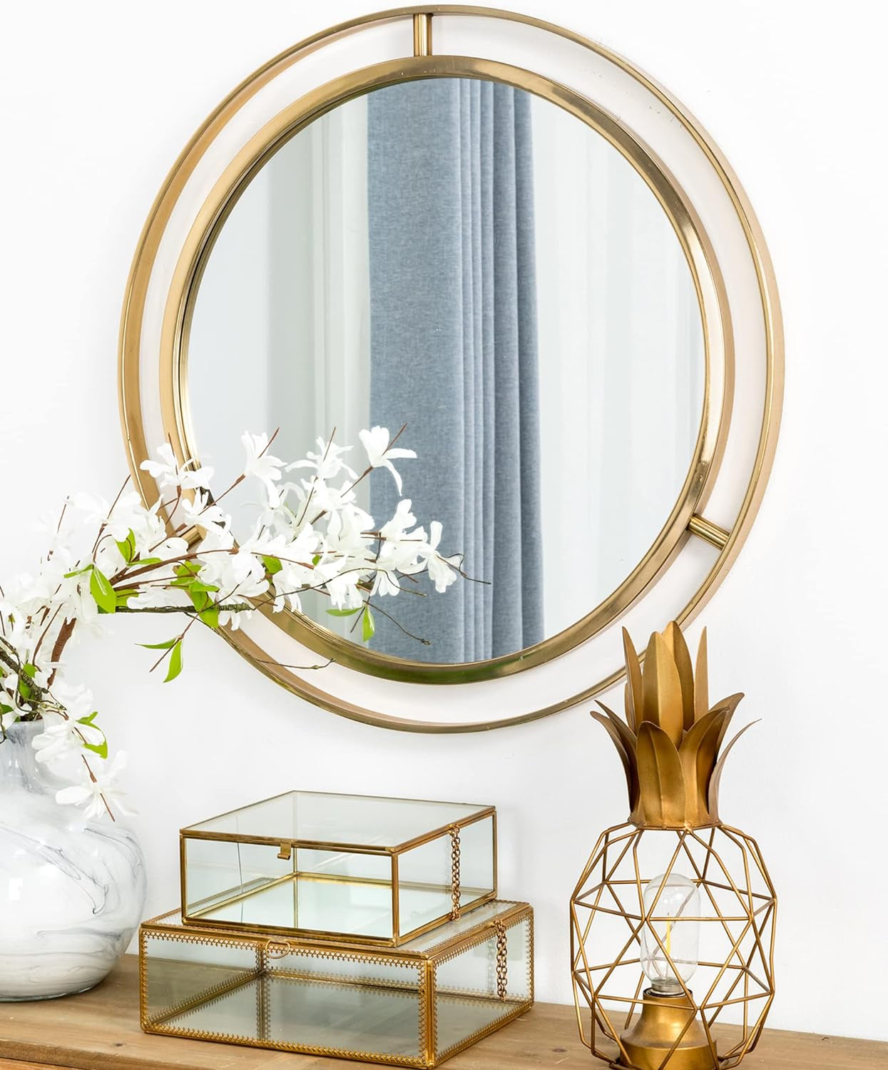 24" Decorative Wall Mirrors Modern Deluxe Metal round Wall Mirror with Golden Circle Ring Frame for Bedroom Bathroom Living Room Entryway