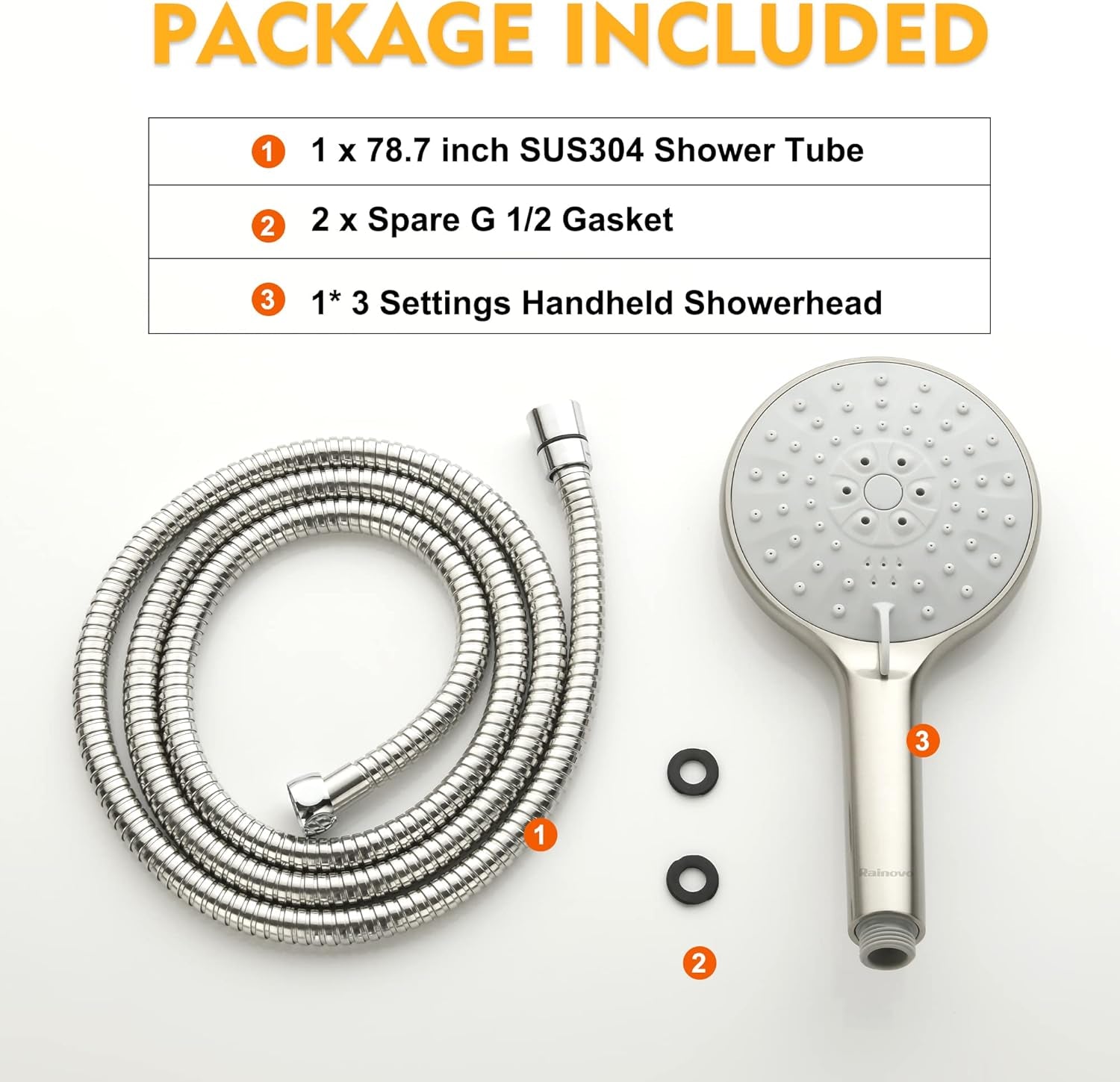 High Pressure Shower Head with Handheld 3 Settings - 5 Inch Handheld Rain Shower with Extra Shower Hose - Self-Cleaning Anti-Clogging Detachable Shower Head Sprayer Brushed Nickel