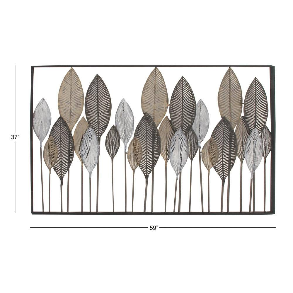 59 In. X 37 In. Metal Bronze Tall Cut-Out Leaf Wall Decor with Intricate Laser Cut Designs