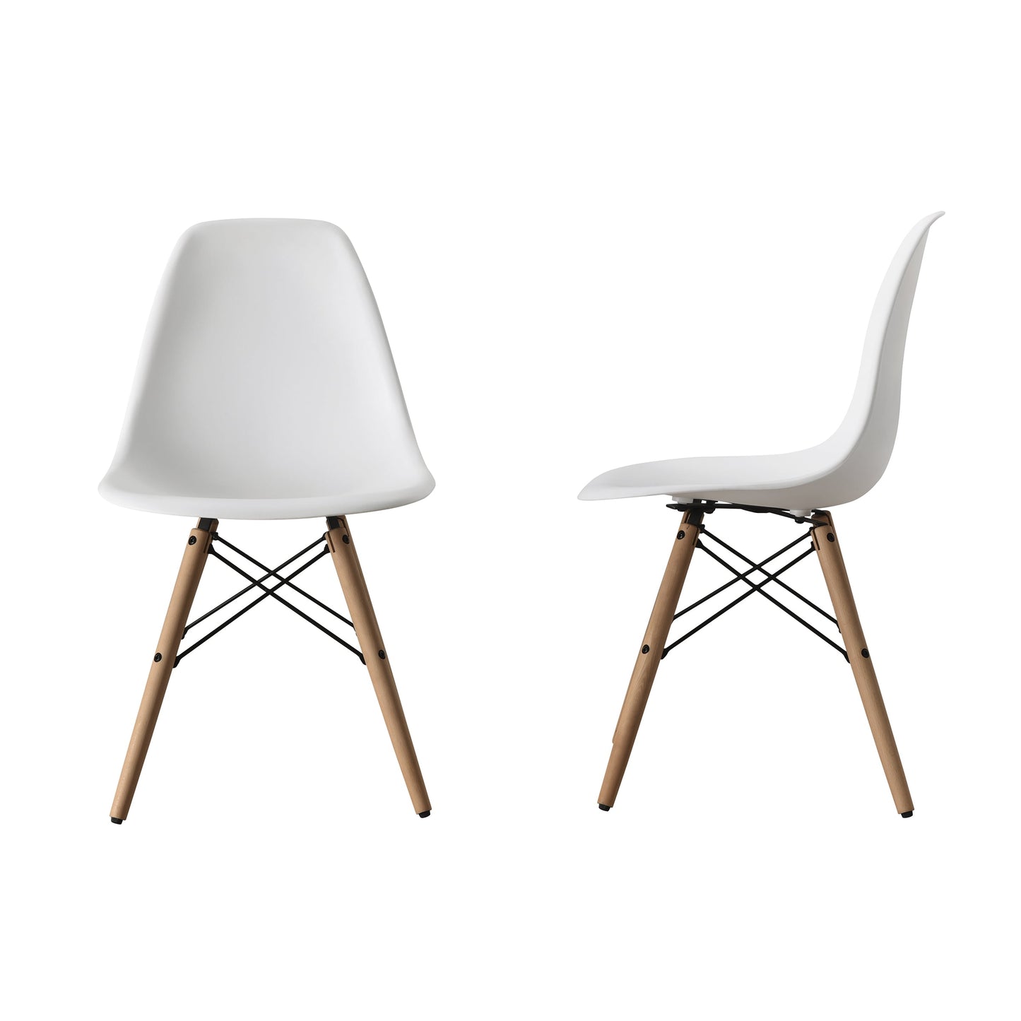 Mid-Century Modern Dining Chair, Set of 4, White and Beech Color