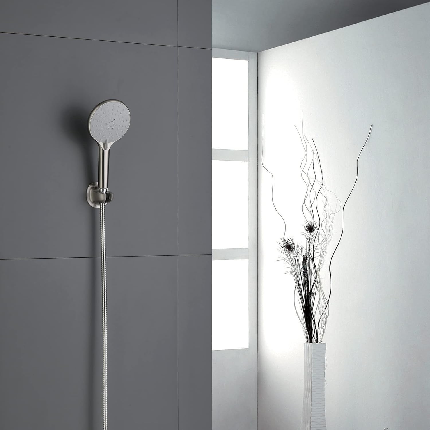 High Pressure Shower Head with Handheld 3 Settings - 5 Inch Handheld Rain Shower with Extra Shower Hose - Self-Cleaning Anti-Clogging Detachable Shower Head Sprayer Brushed Nickel