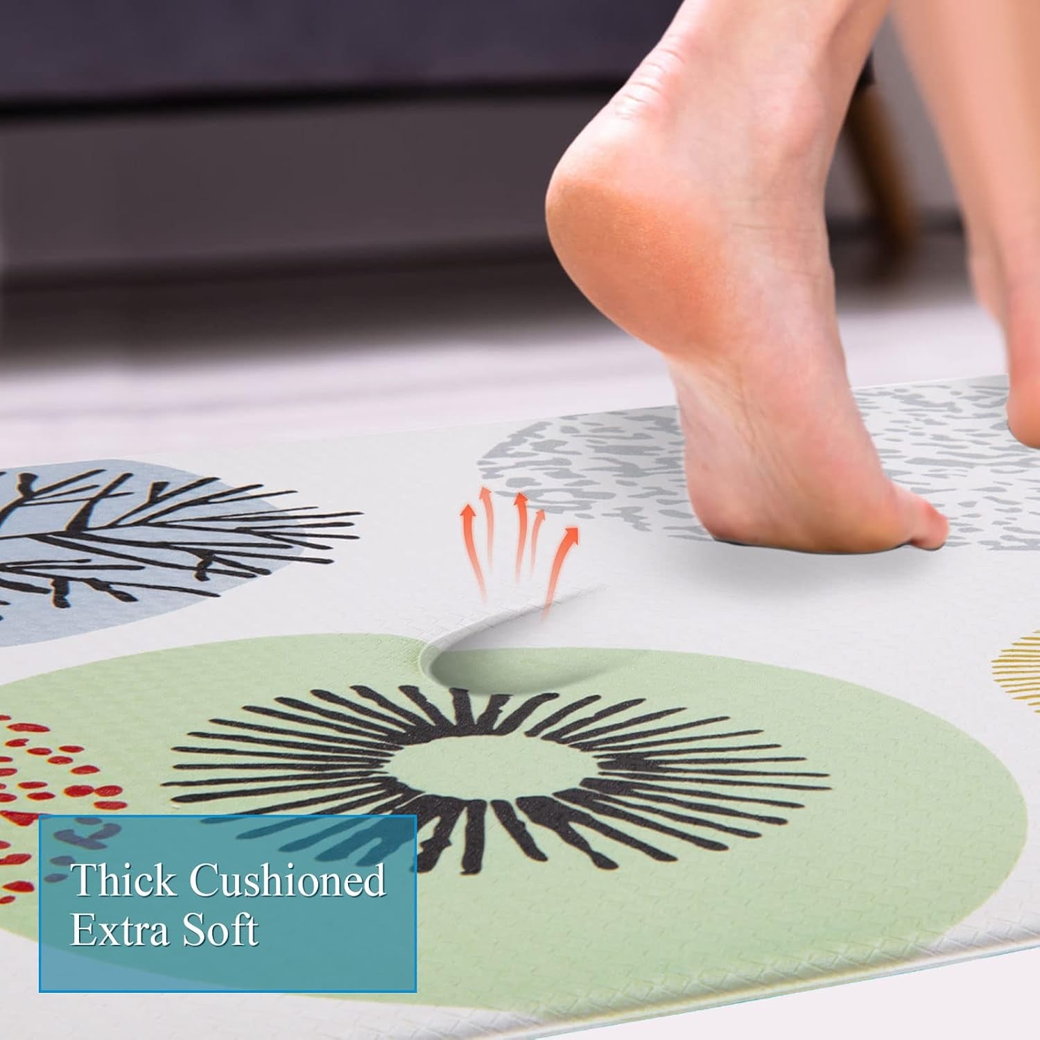 anti Fatigue Kitchen Floor Mat Set of 2 Non Slip Waterproof Comfort Standing Desk Mats Thick Cushioned anti Fatigue Kitchen Rugs and Mats,Colorful