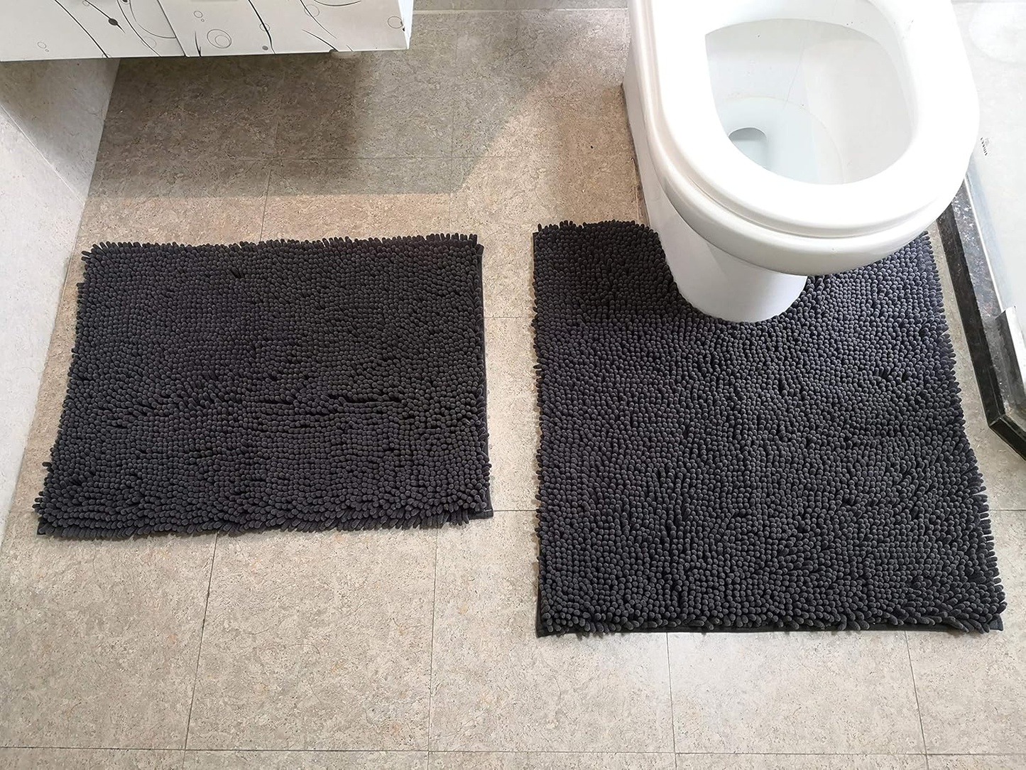 Birsppy Yuankanju   Bathroom Rugs Set, Dark Gray, Extra Soft Chenille Bath Rugs Mat, Absorbent Plush Shaggy Bath Rugs, Machine Washable & Non Slip Bath Rugs for Bathroom