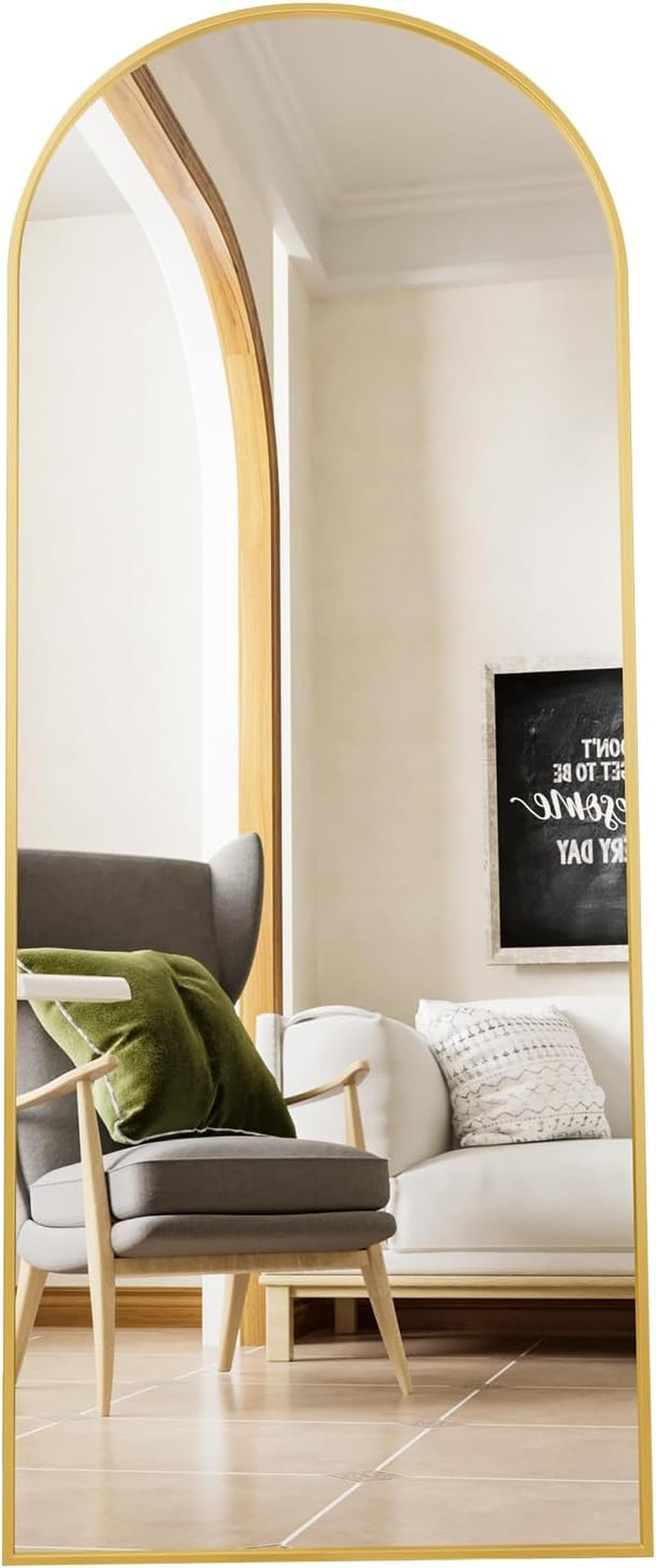 Arched Full Length Mirror Floor Mirror Standing or Leaning, Bedroom Mirror Dressing Mirror with Gold Aluminum Alloy Frame, 65" X 24"