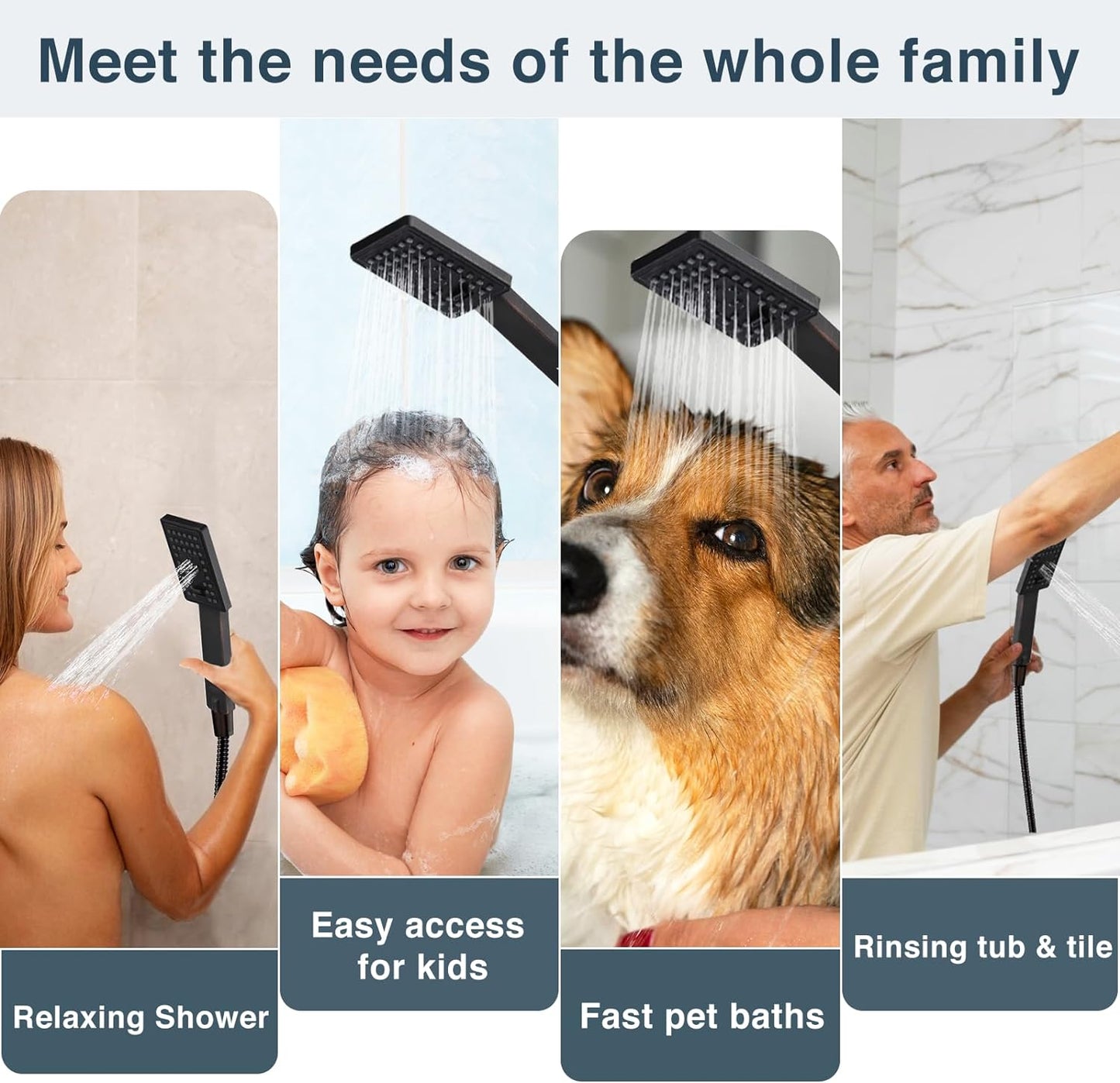 Rain Shower Head with Handheld Spray, 8 Inch Rainfall Shower Head Combo with 60" Hose, Adjustable Dual Square Showerhead Set with 3-Way Diverter, Wall Bracket, Oil-Rubbed Bronze