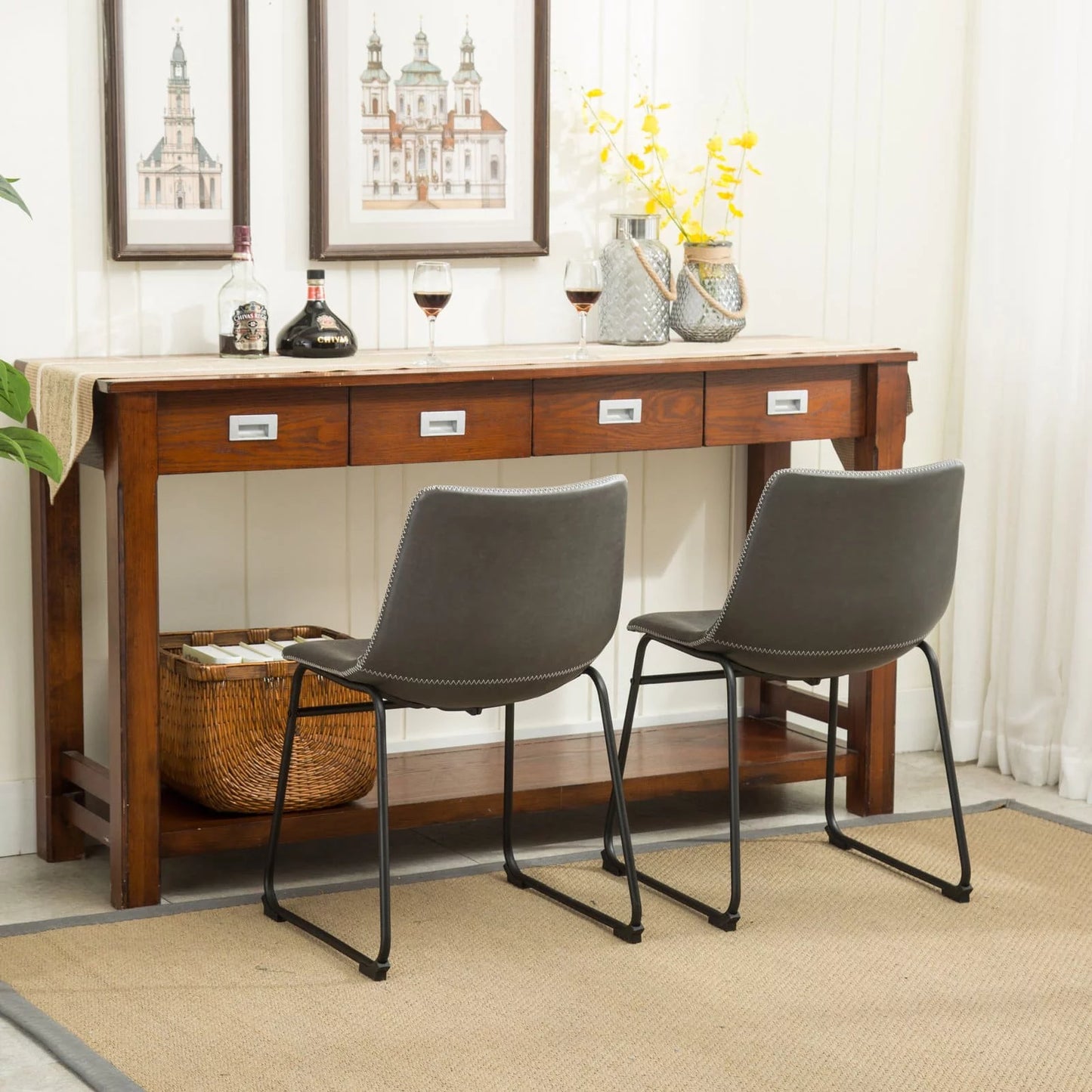Lotusville Dining Chair, Set of 2, Faux Leather, Antique Gray