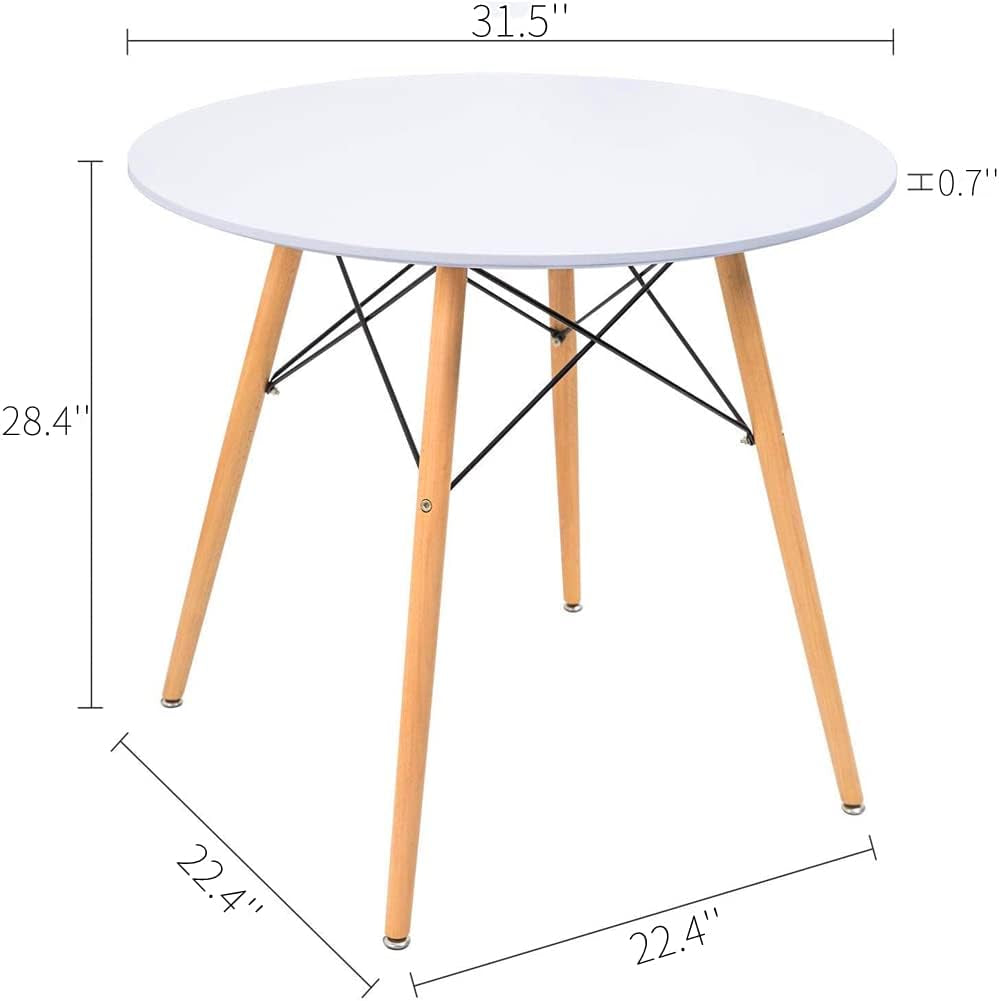 Round Table White Kitchen Dining Table White Dining Room Table Modern Style round Leisure Coffee Table Office Coference Desk with Wood Legs for Kitchen Living Room (Round Table White)