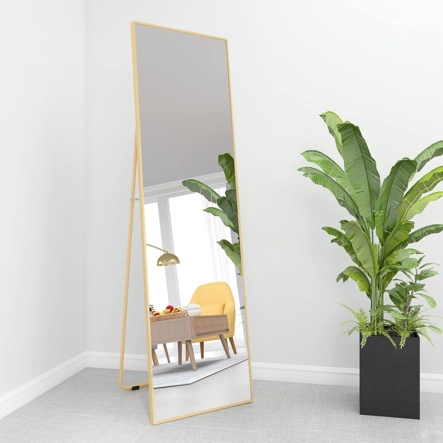 Full Length Mirror Floor Mirror Hanging Standing or Leaning Full Body Dressing Mirror with Gold Aluminum Alloy Frame, Bedroom, Living Room Mirror Wall-Mounted 59" X 16"