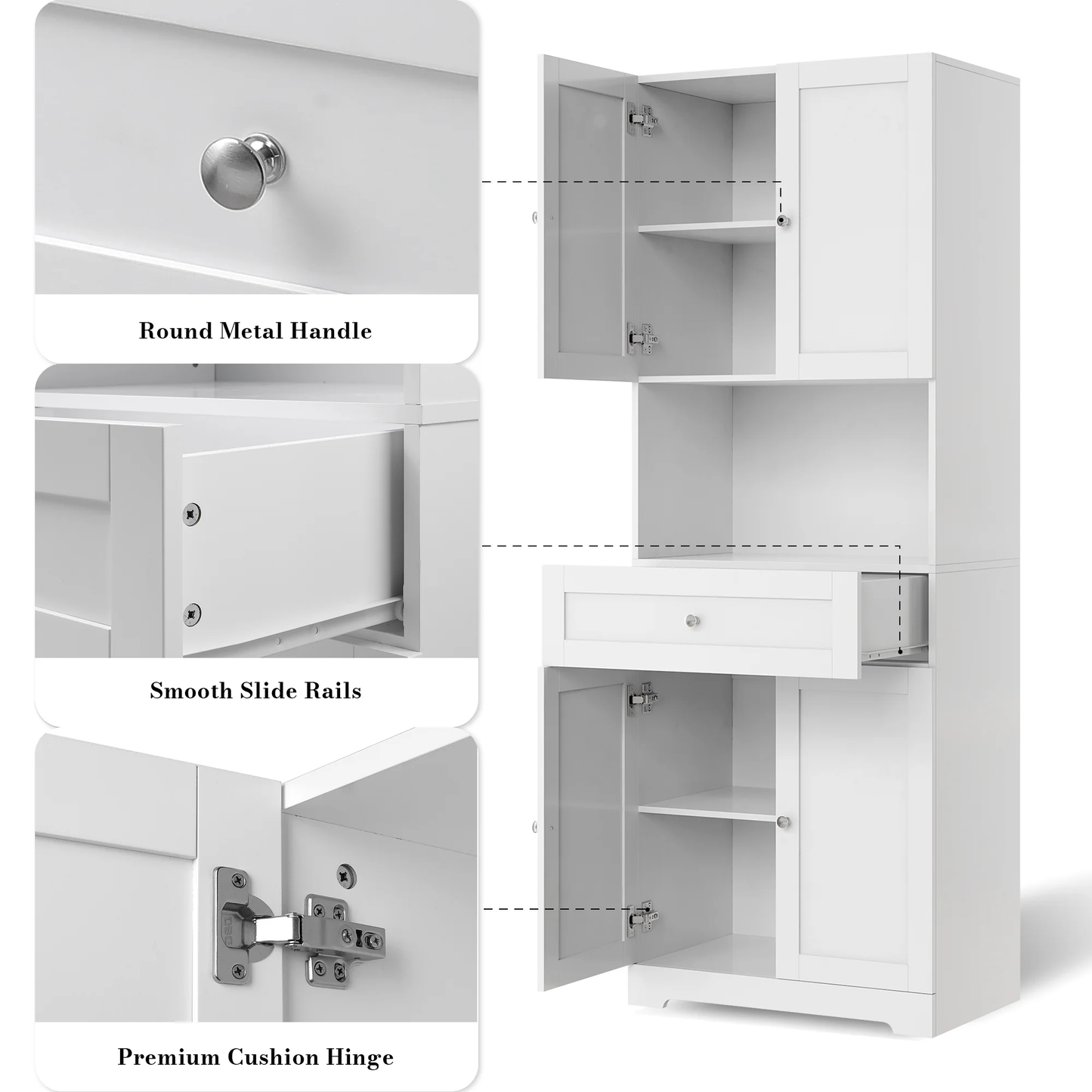 67.5" Tall Bathroom Storage Cabinet with Drawer, 4 Door Modern Freestanding Cupboard, White