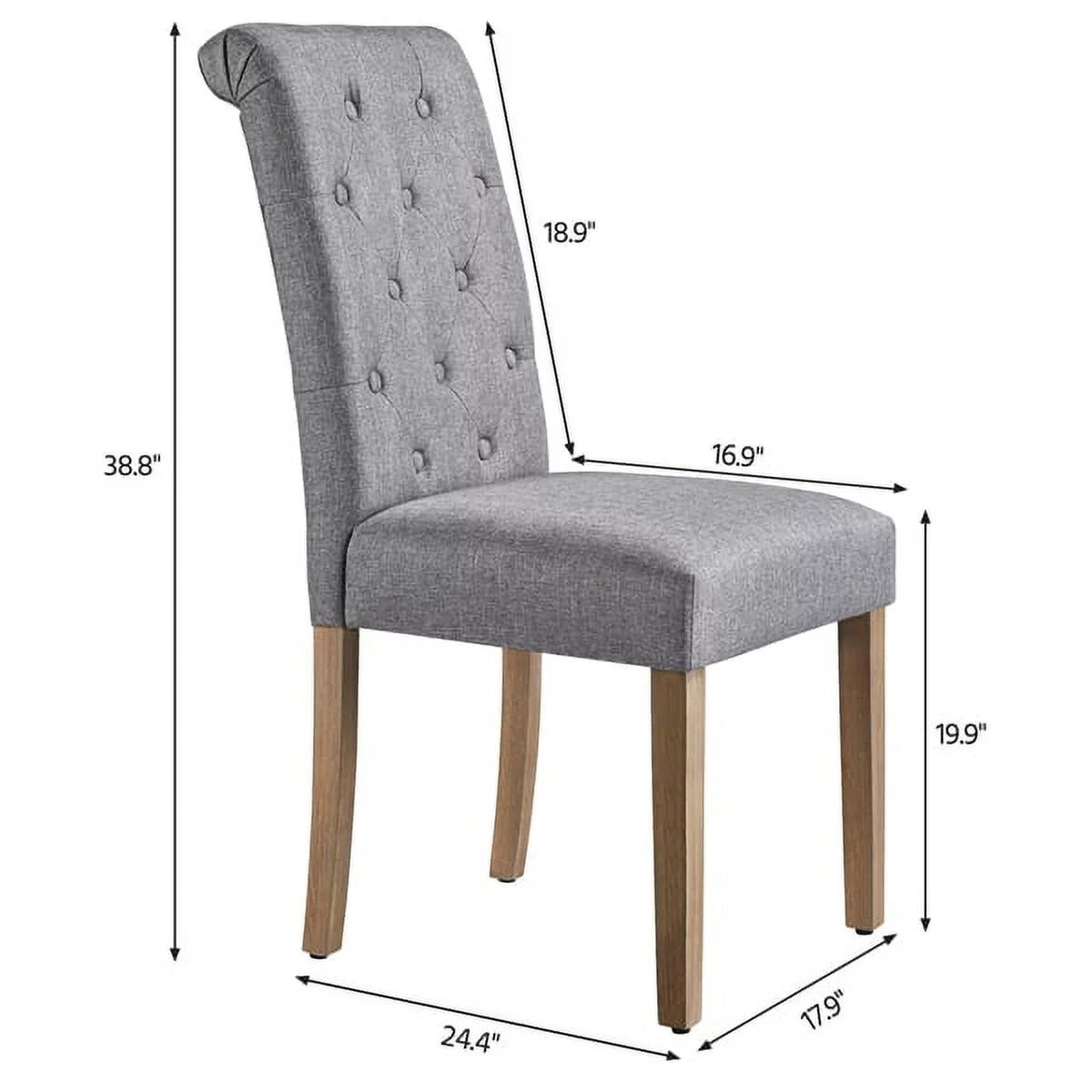 Tufted Upholstered High Back Parson Dining Chair, Set of 2, Gray