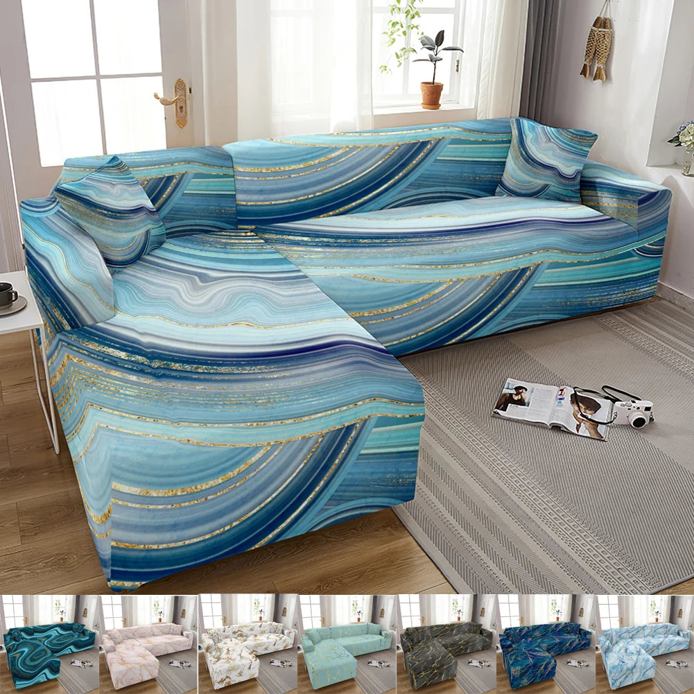 Elastic Sofa Cover for Living Room Adjustable Marble Sofas Chaise Covers Lounge Sectional Couch Corner Sofa Slipcover L Shape