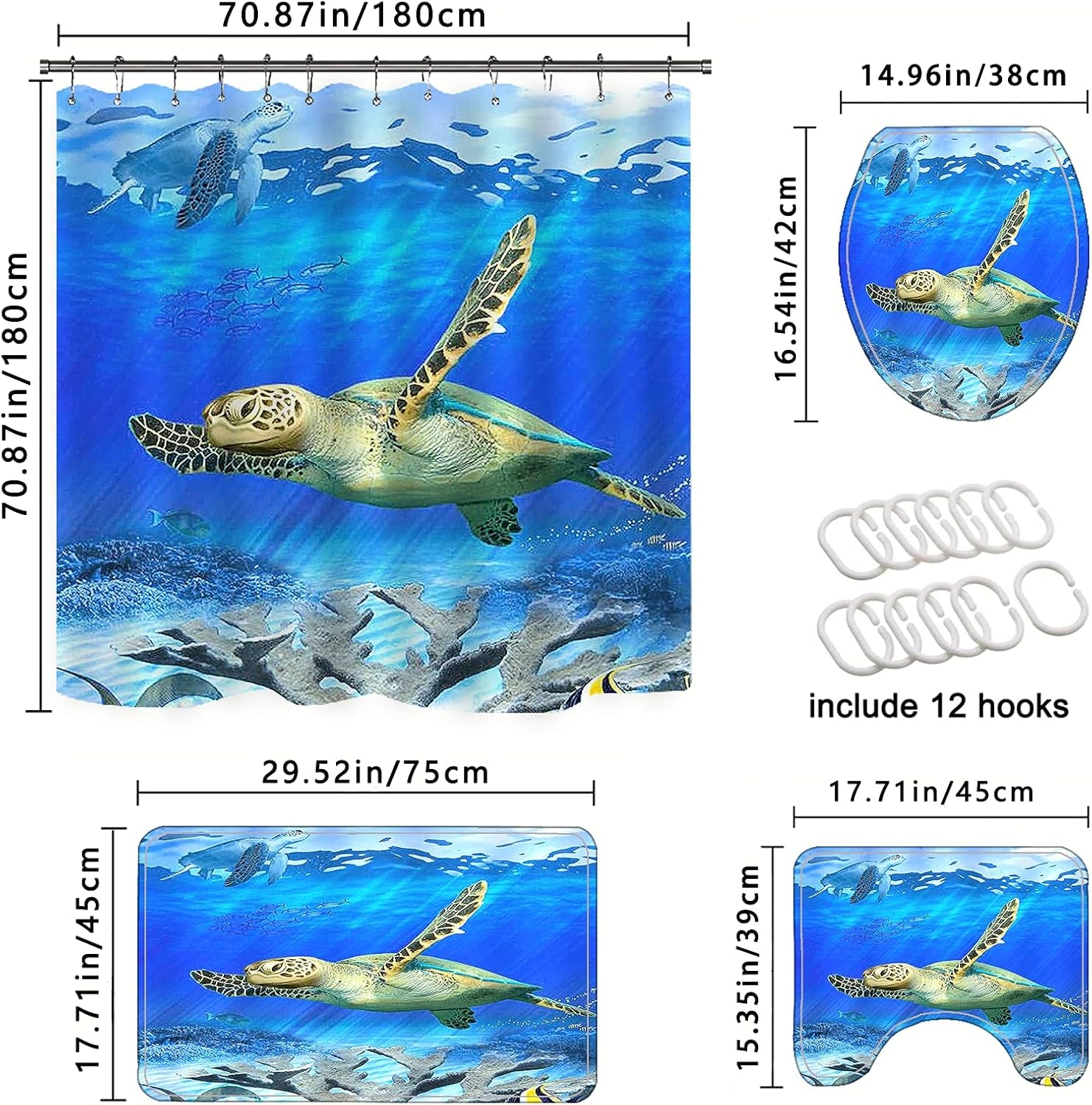 Sea Turtle Bathroom Accessories Blue Fish Shower Curtain Seaturtle Bathroom Decor Turtle Shower Curtain Bathroom Sets with Shower Curtain and Rugs and Accessories