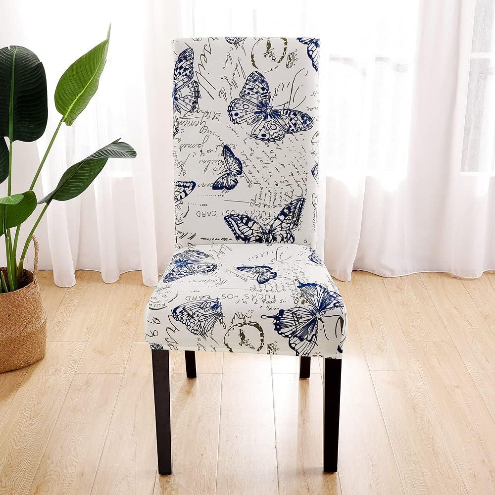 Dining Room Chair Covers Set of 6, Stretch Removable Washable Spandex Dining Chair Slipcovers Protectors, Kitchen Chair Covers for Dining Room Party Hotel Ceremony Banquet(Butterfly)