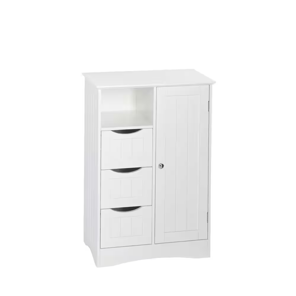 Ashland 22 In. W X 32 In. H White Linen Cabinet Bathroom and Laundry Storage Cabinet with Drawers, Open Shelf