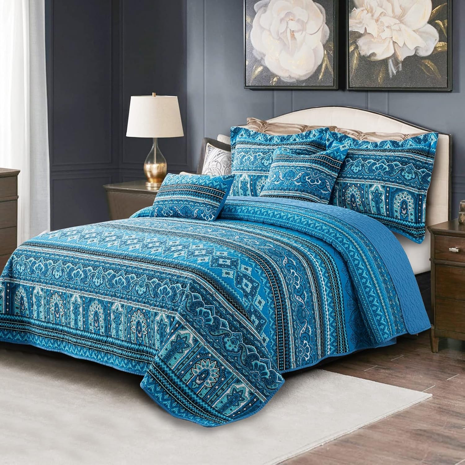 3 Pieces Summer Cotton Quilt King Size Sets, Soft King Bedspread Lightweight Quilted Reversible Coverlets Farmhouse Bedding Sets Boho Quilt King Set for Bed Decorations for All Seasons
