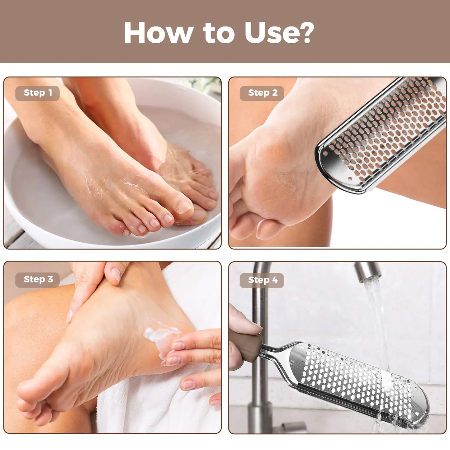 Foot File Foot Scrubber Pedicure - Callus Remover for Feet Easkep Professional Grater Rasp Foot Scraper Corns Callous Removers Cracked Dead Skin Remover for Dry and Wet Feet (Silver) Silver