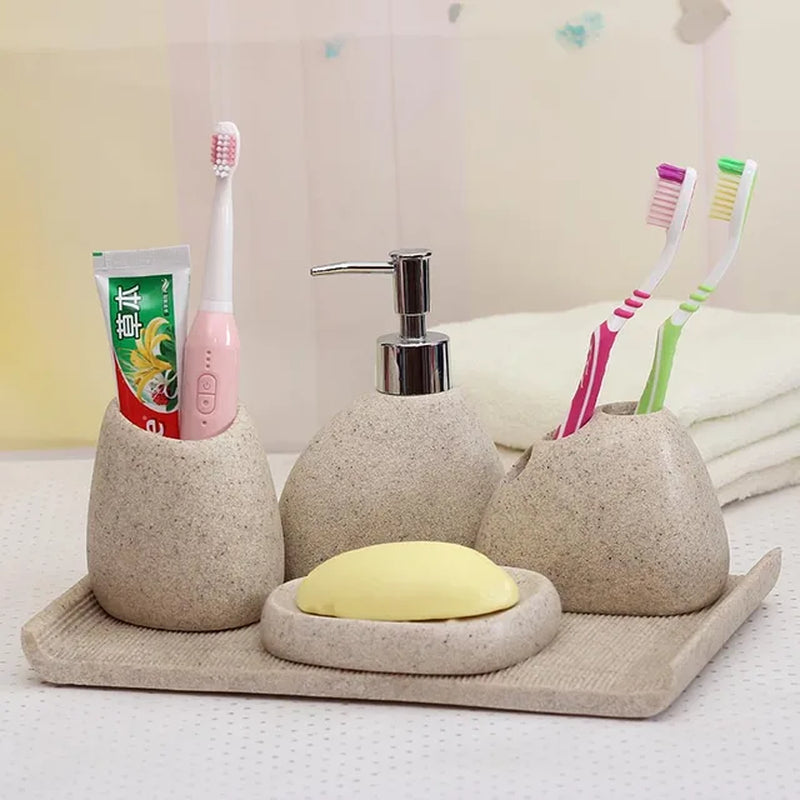 Resin Bathroom Accessories Emulsion Bottle High-Grade Wash Gargle Cup Toothbrush Suit Banyo Aksesuarlari Soap Dish Washing Set