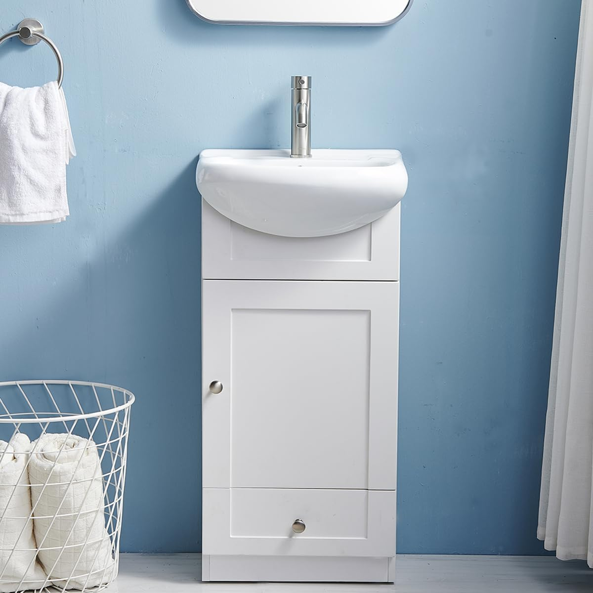 18" Small Bathroom Vanity with Sink, Modern Bathroom Vanity Set in White, Narrow Bathroom Vanity Sink Combo for Small Space, Bathroom Vanity