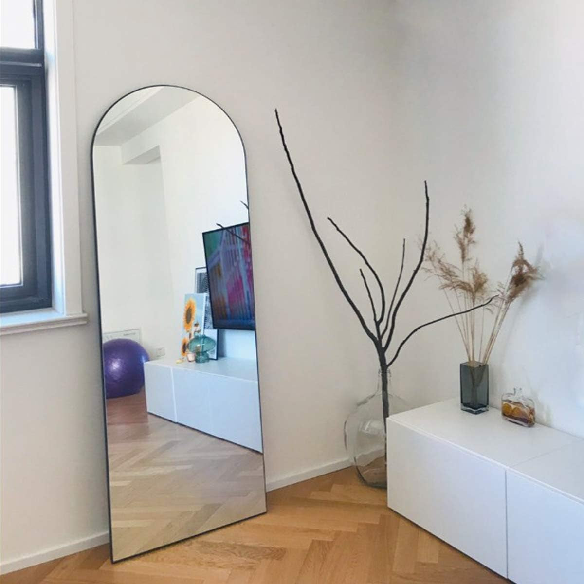 64" X 21" Arched Full Length Mirror Floor Mirror with Aluminum Alloy Frame Full Body Mirror Stand Mirror Wall Mounted Mirror for Bedroom Living Room - Black